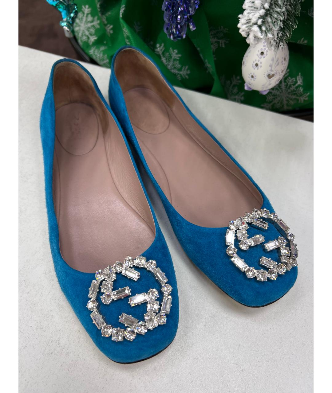 GUCCI Бирюзовые замшевые балетки, фото 10