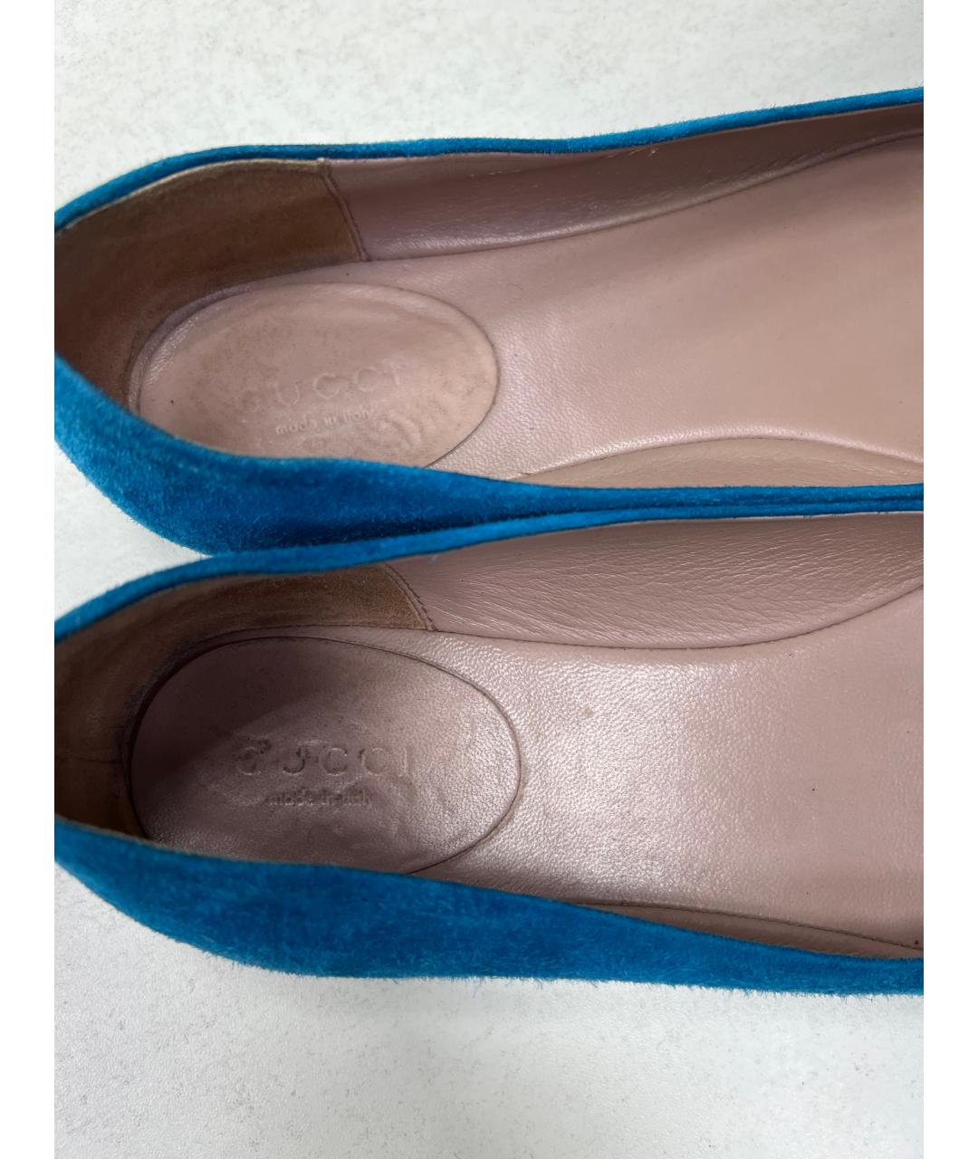 GUCCI Бирюзовые замшевые балетки, фото 5