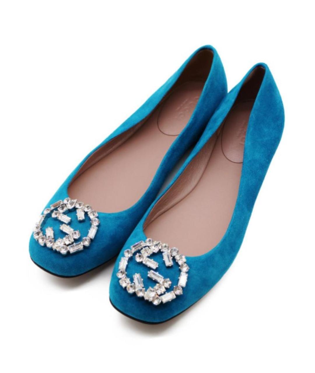 GUCCI Бирюзовые замшевые балетки, фото 7