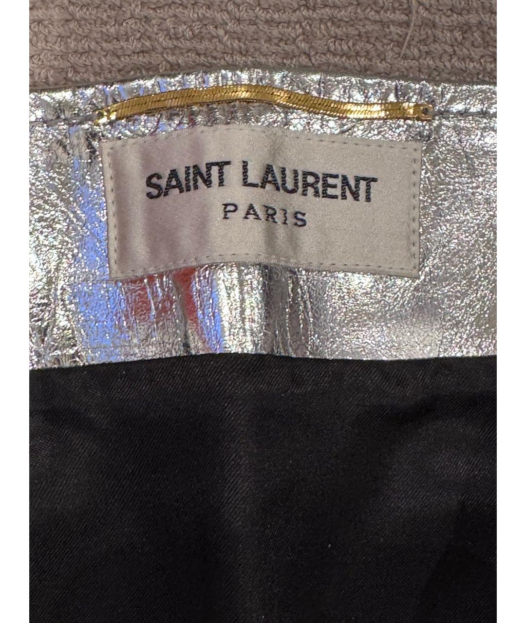 SAINT LAURENT Серебряная кожаная юбка мини, фото 3