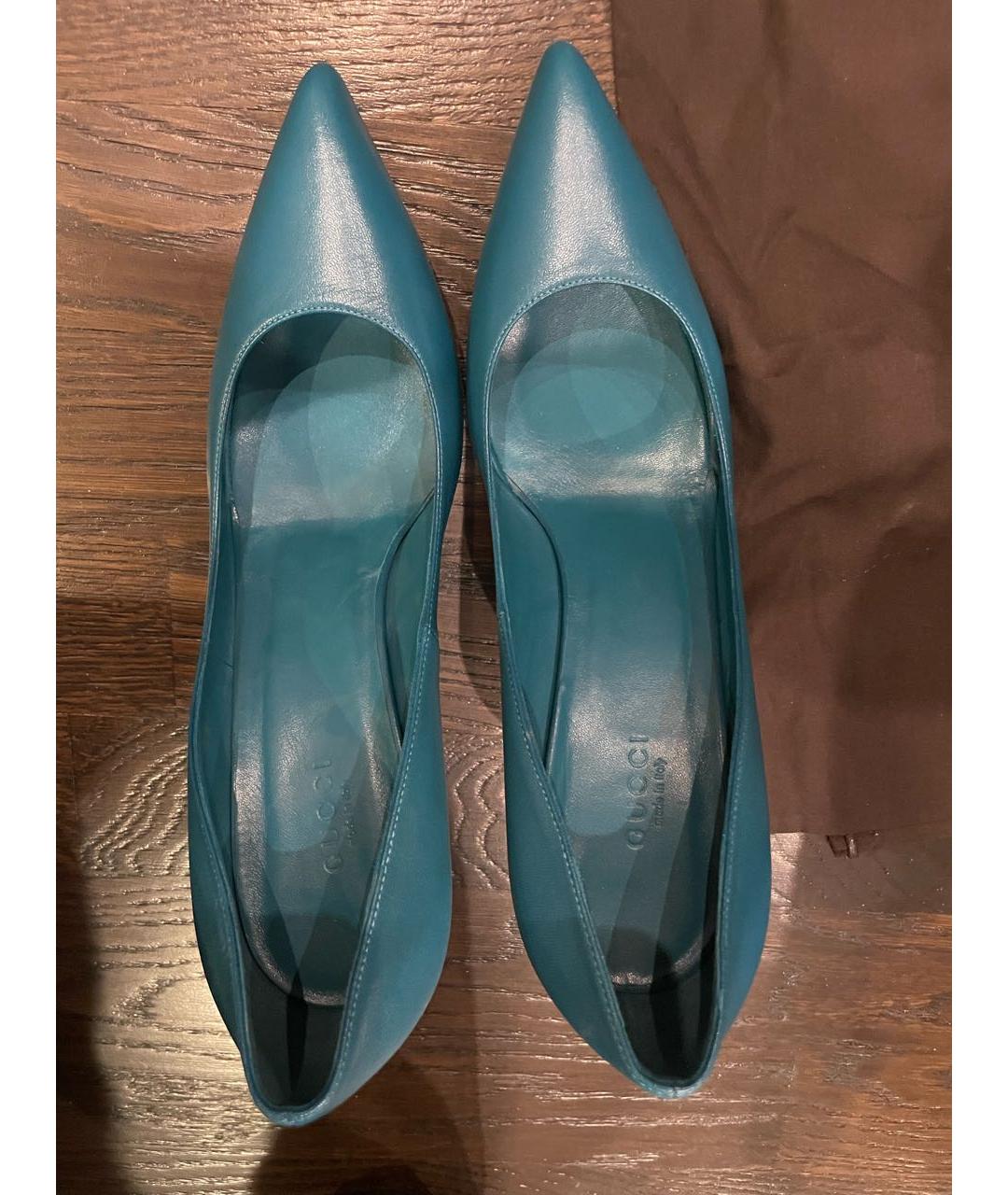 GUCCI Бирюзовые кожаные туфли, фото 3