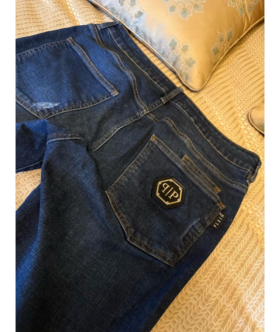 PHILIPP PLEIN Синие хлопко-эластановые прямые джинсы, фото 6