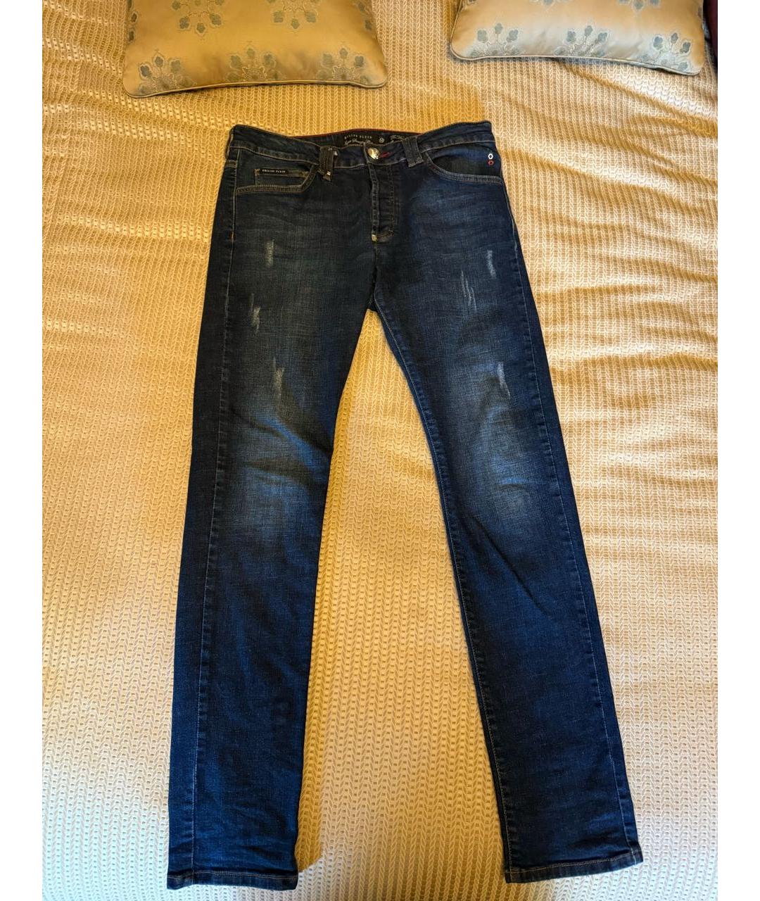 PHILIPP PLEIN Синие хлопко-эластановые прямые джинсы, фото 9