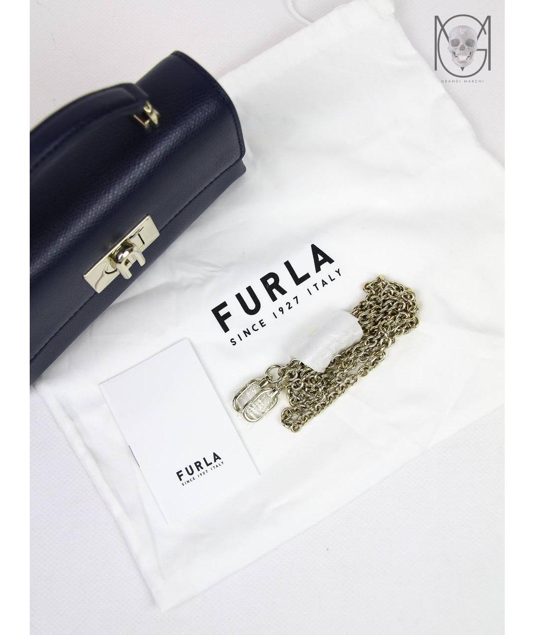 FURLA Темно-синяя кожаная сумка с короткими ручками, фото 4