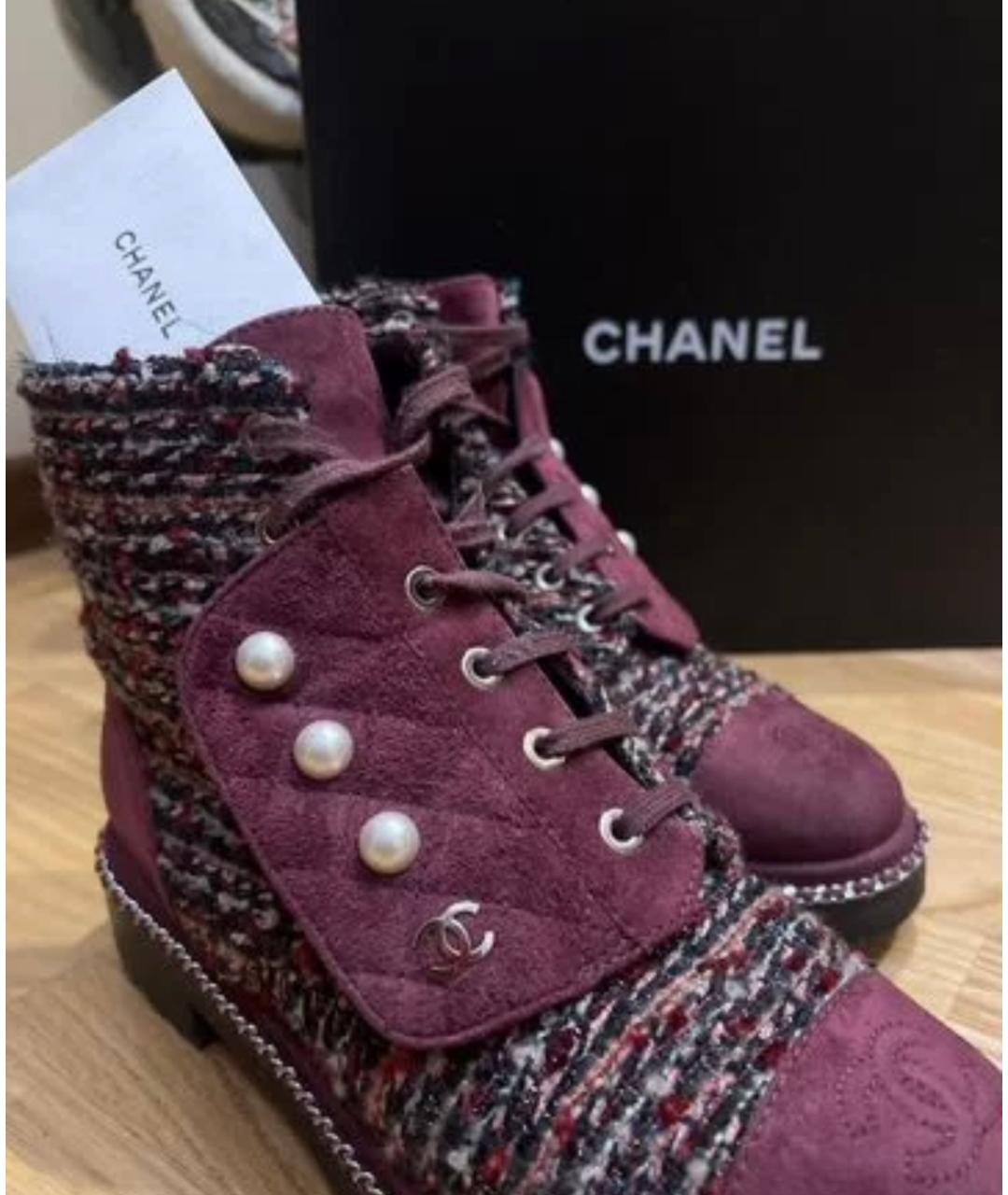 CHANEL Бордовые текстильные ботинки, фото 3