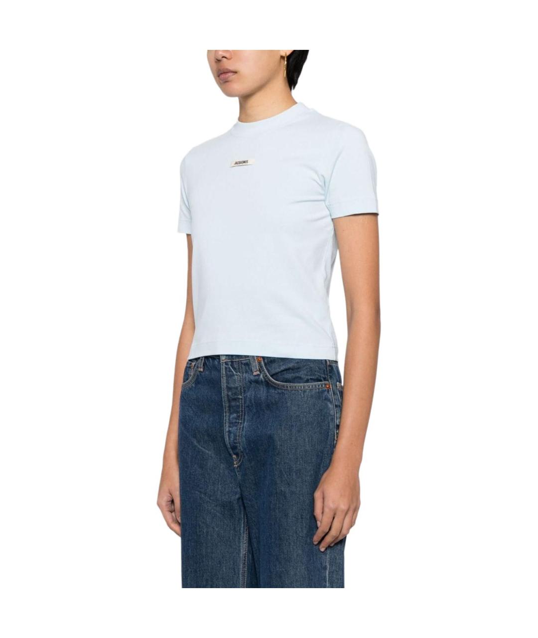 JACQUEMUS Голубая хлопковая футболка, фото 4