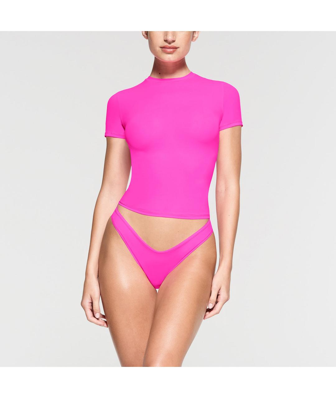 SKIMS Фуксия хлопковая футболка, фото 2