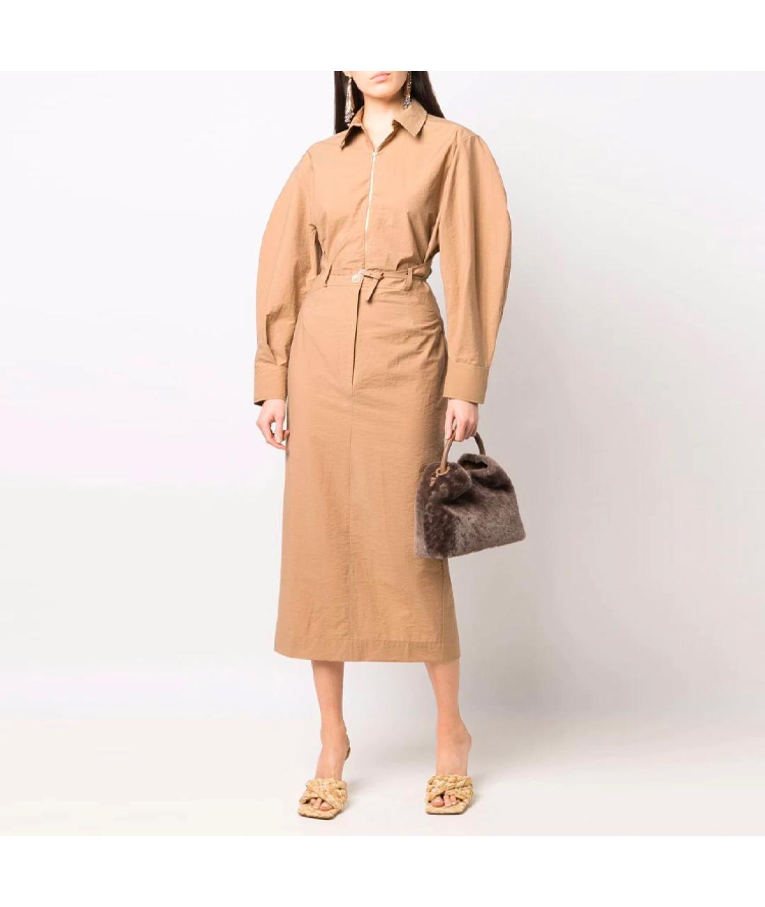 JACQUEMUS Коричневое хлопковое вечернее платье, фото 3