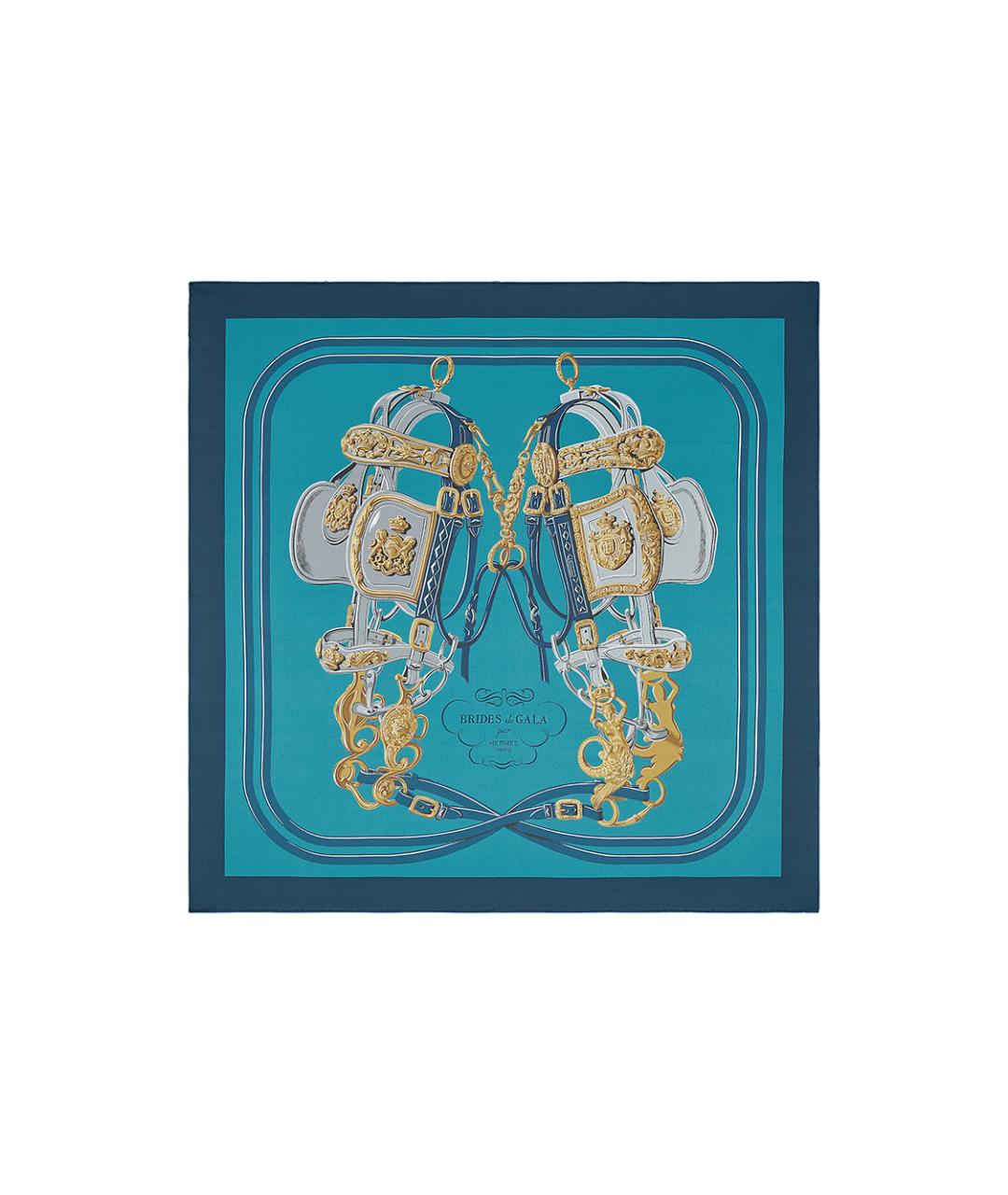 HERMES Голубой шелковый шарф, фото 2