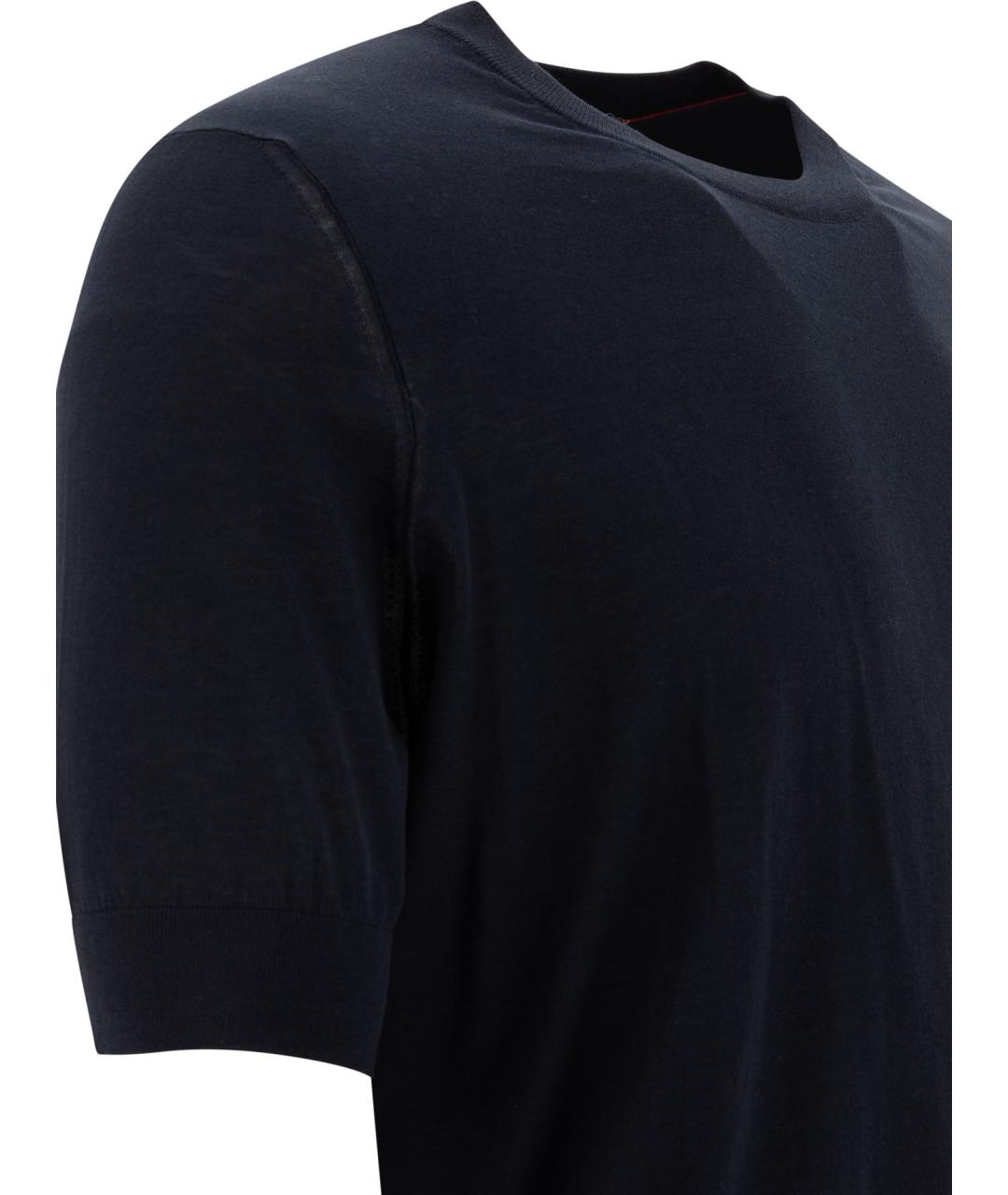 BRUNELLO CUCINELLI Темно-синяя хлопковая футболка, фото 4
