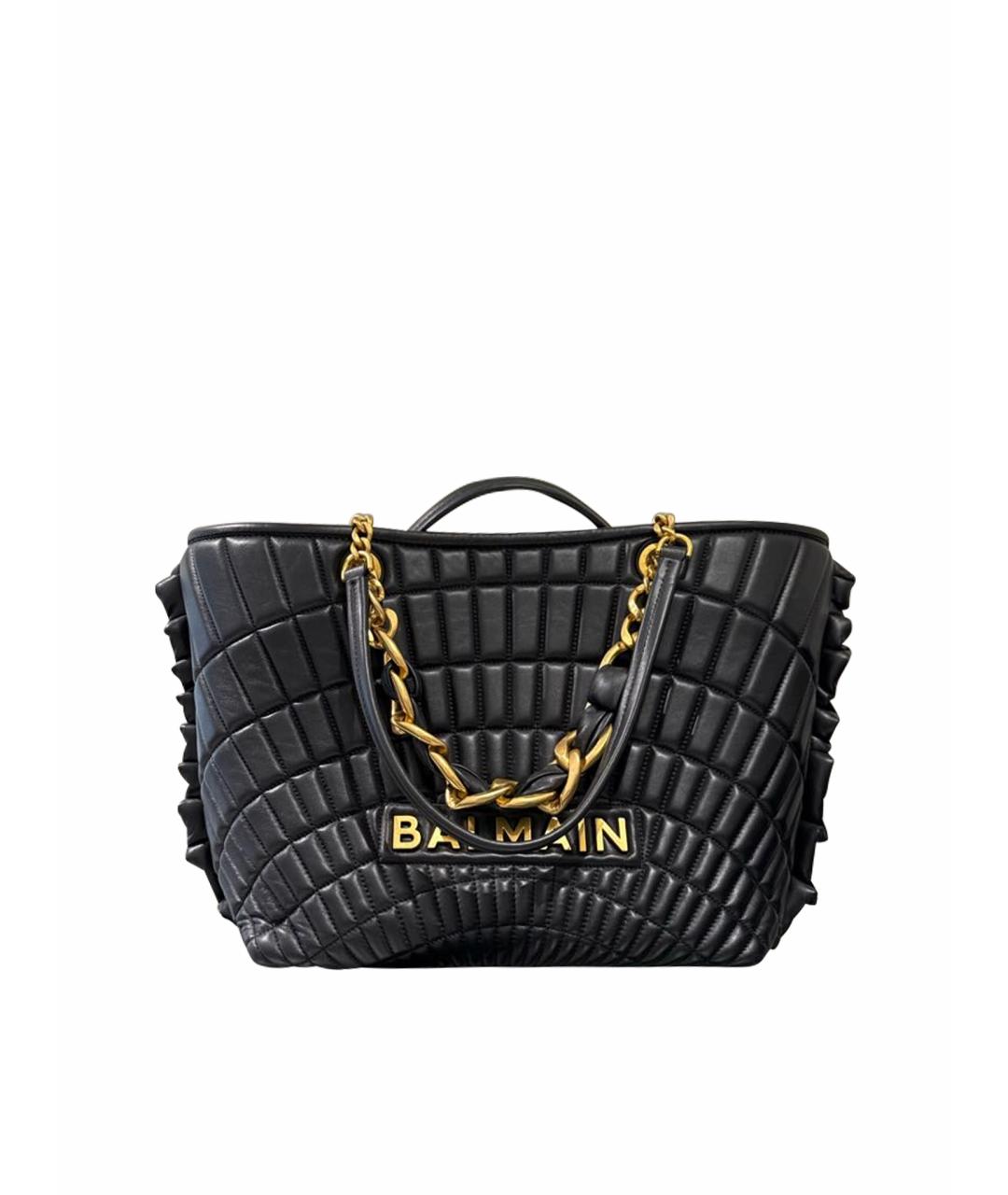 BALMAIN Черная кожаная сумка тоут, фото 1