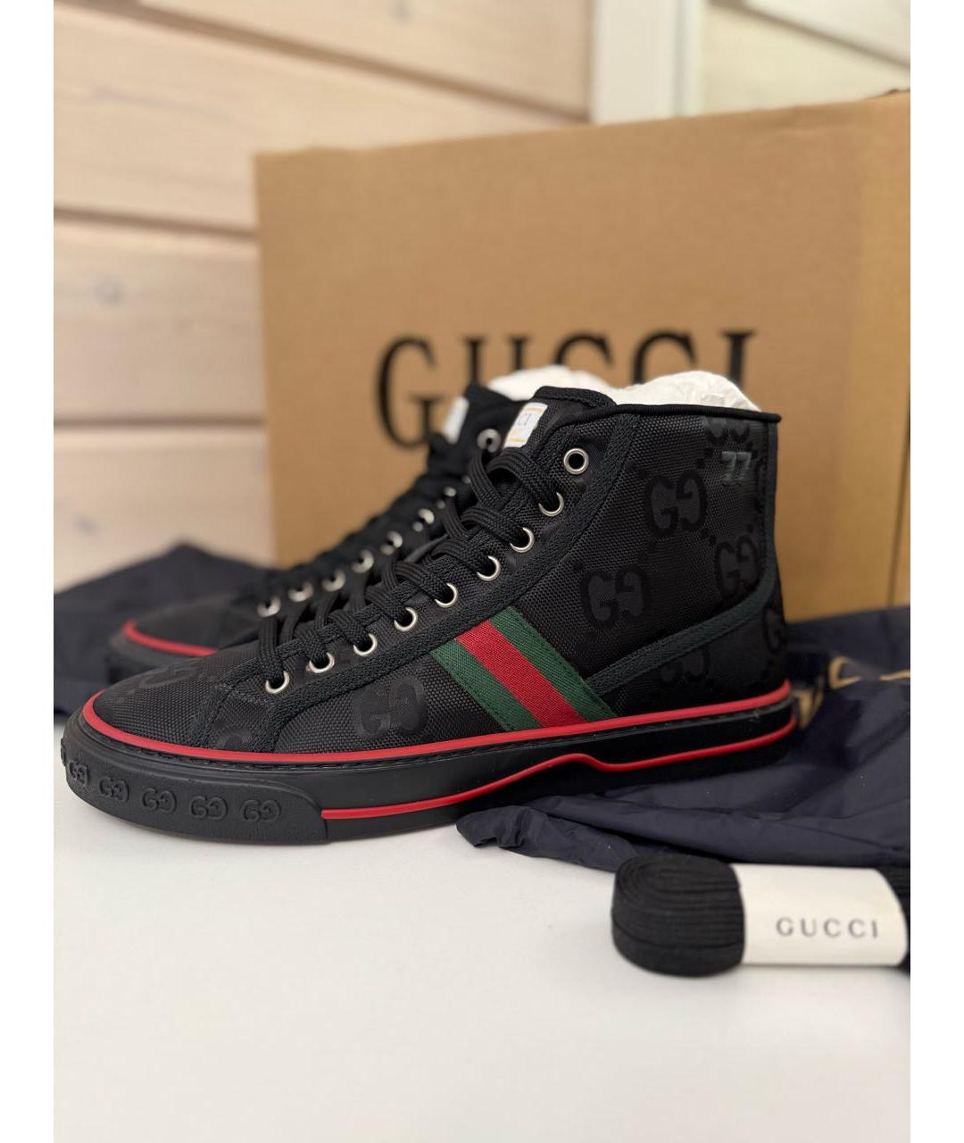 GUCCI Черные текстильные высокие кроссовки / кеды, фото 5