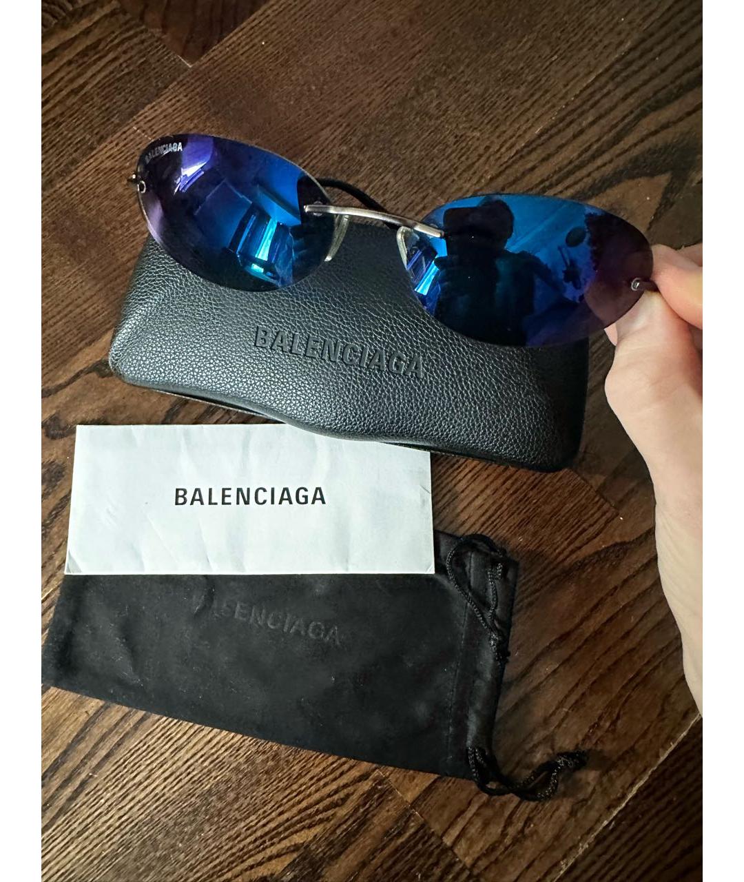 BALENCIAGA Темно-синие металлические солнцезащитные очки, фото 3