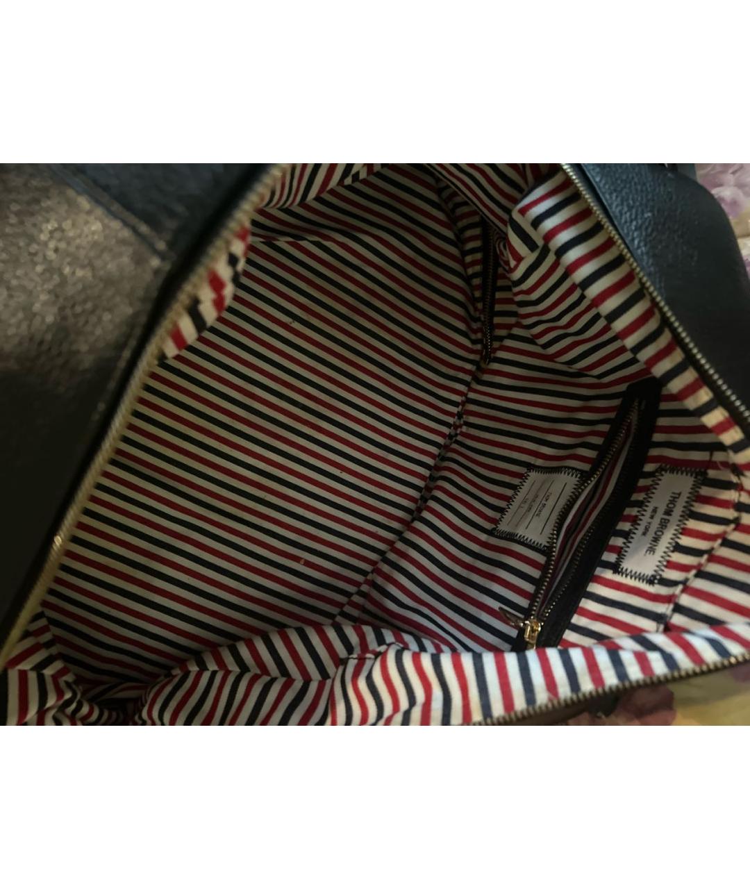 THOM BROWNE Черная кожаная дорожная/спортивная сумка, фото 4