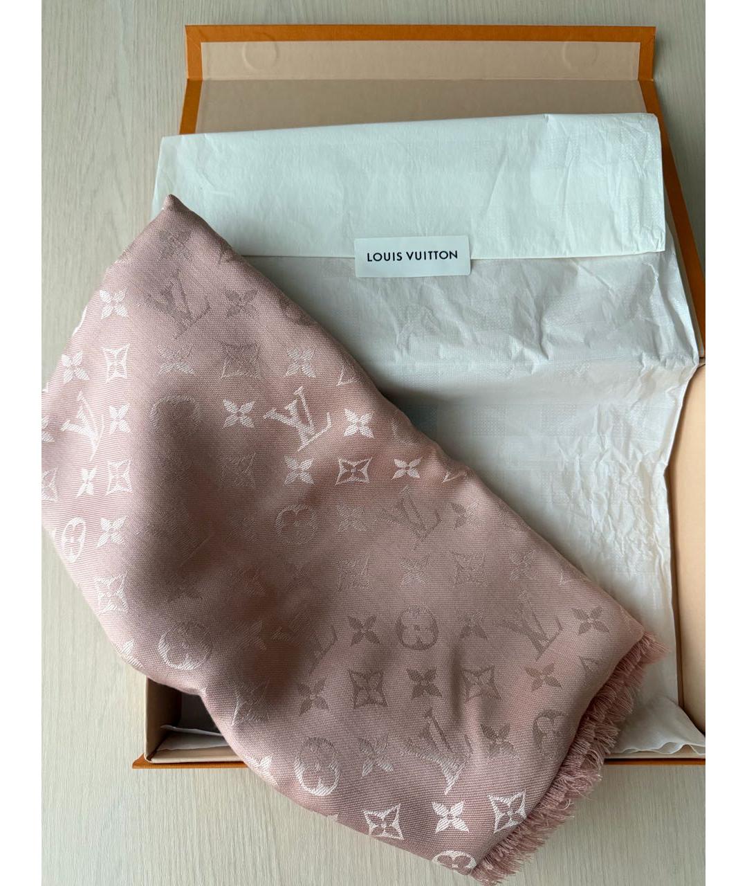 LOUIS VUITTON Розовый шерстяной платок, фото 3