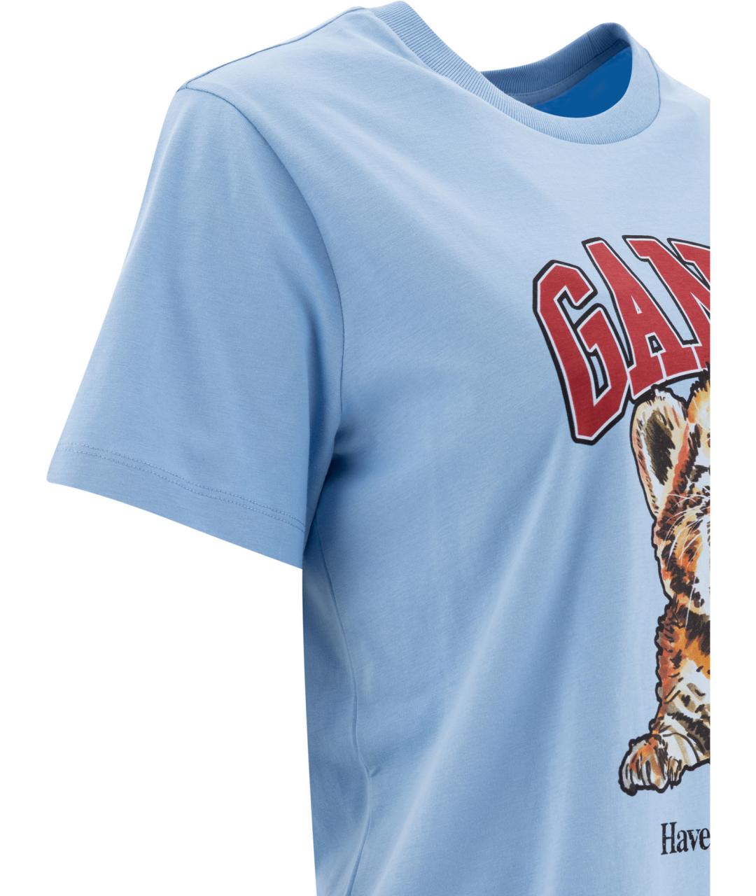 GANNI Голубая хлопковая футболка, фото 4