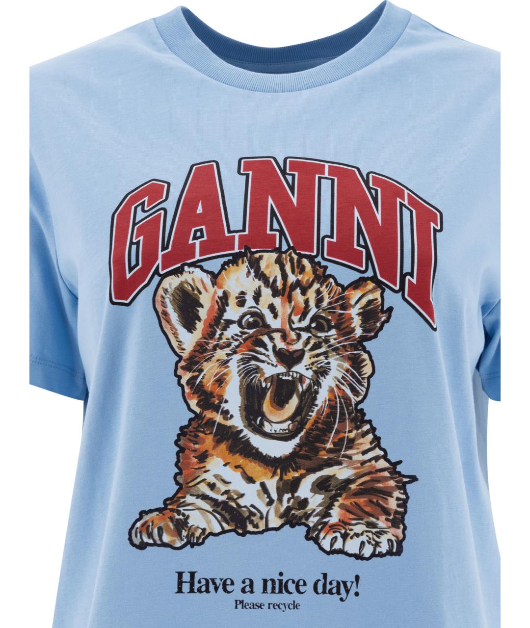 GANNI Голубая хлопковая футболка, фото 3