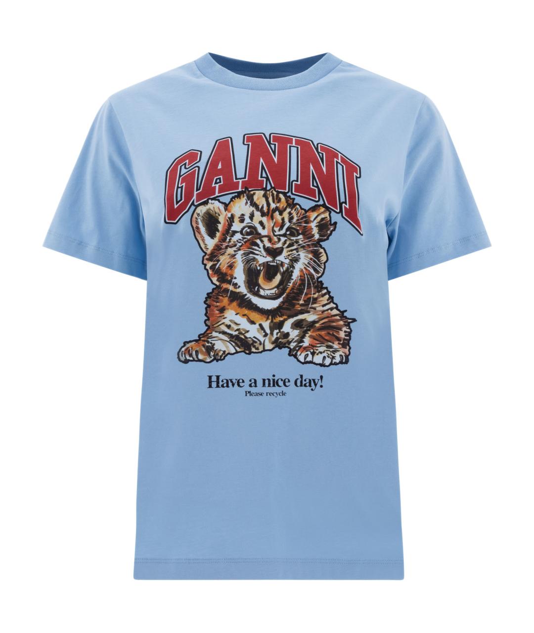 GANNI Голубая хлопковая футболка, фото 1