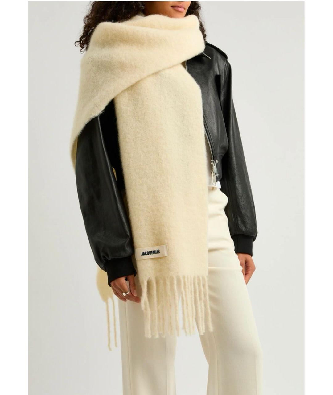 JACQUEMUS Бежевый шерстяной шарф, фото 6