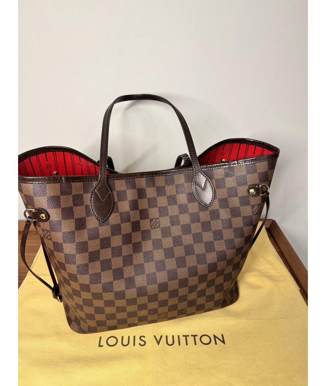 LOUIS VUITTON Коричневая кожаная сумка тоут, фото 9