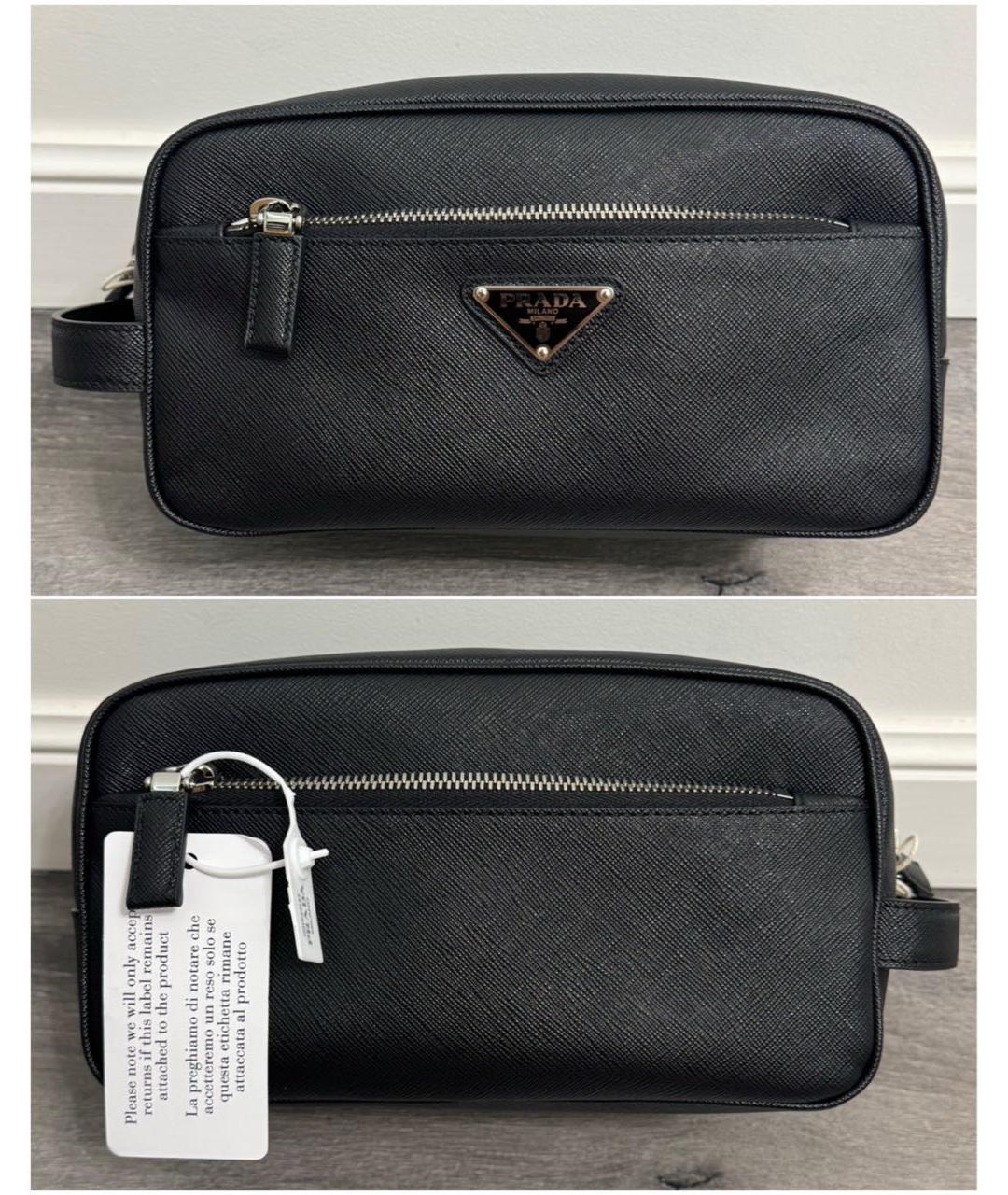 PRADA Черная кожаная барсетка, фото 2