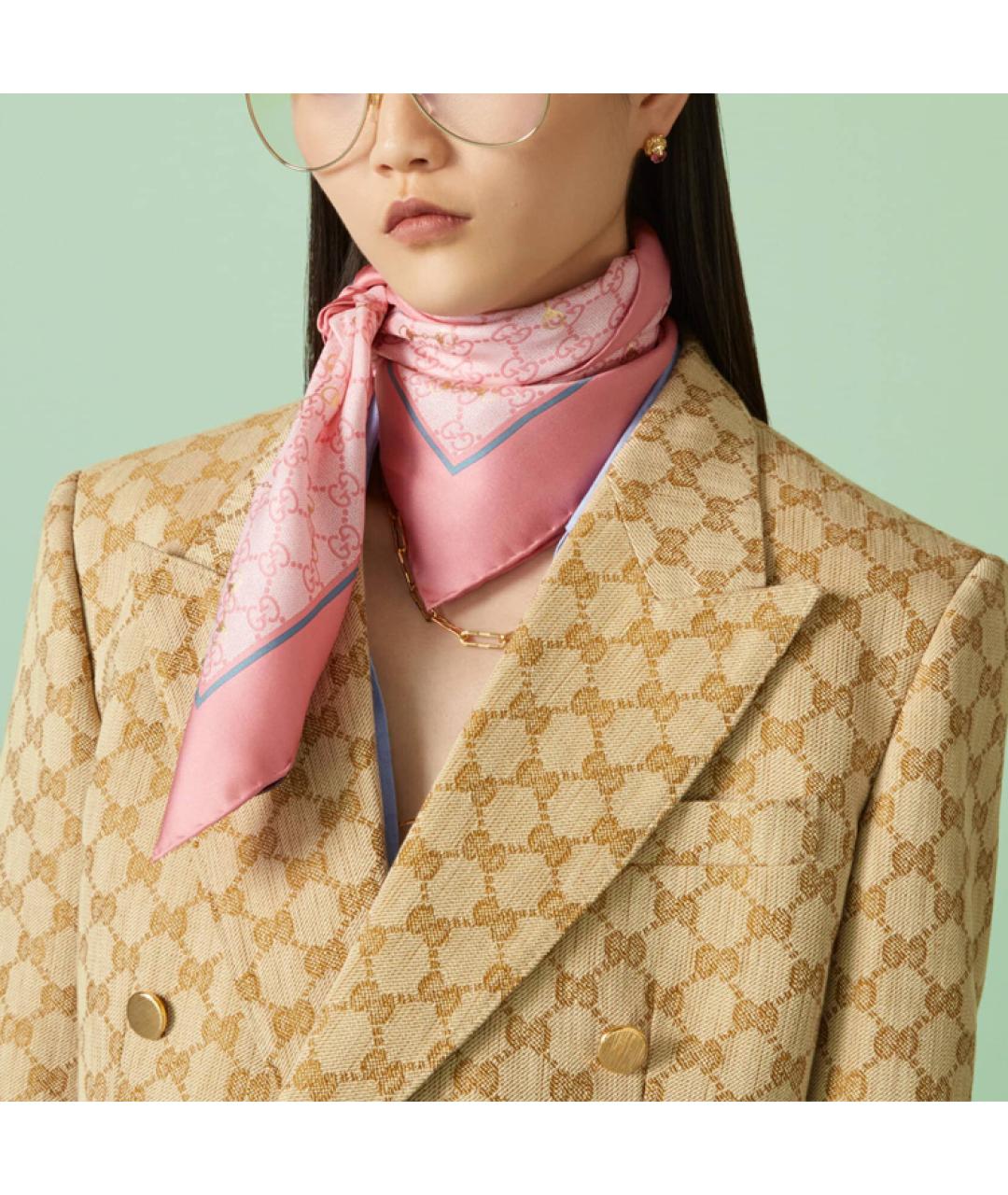 GUCCI Розовый шелковый шарф, фото 3