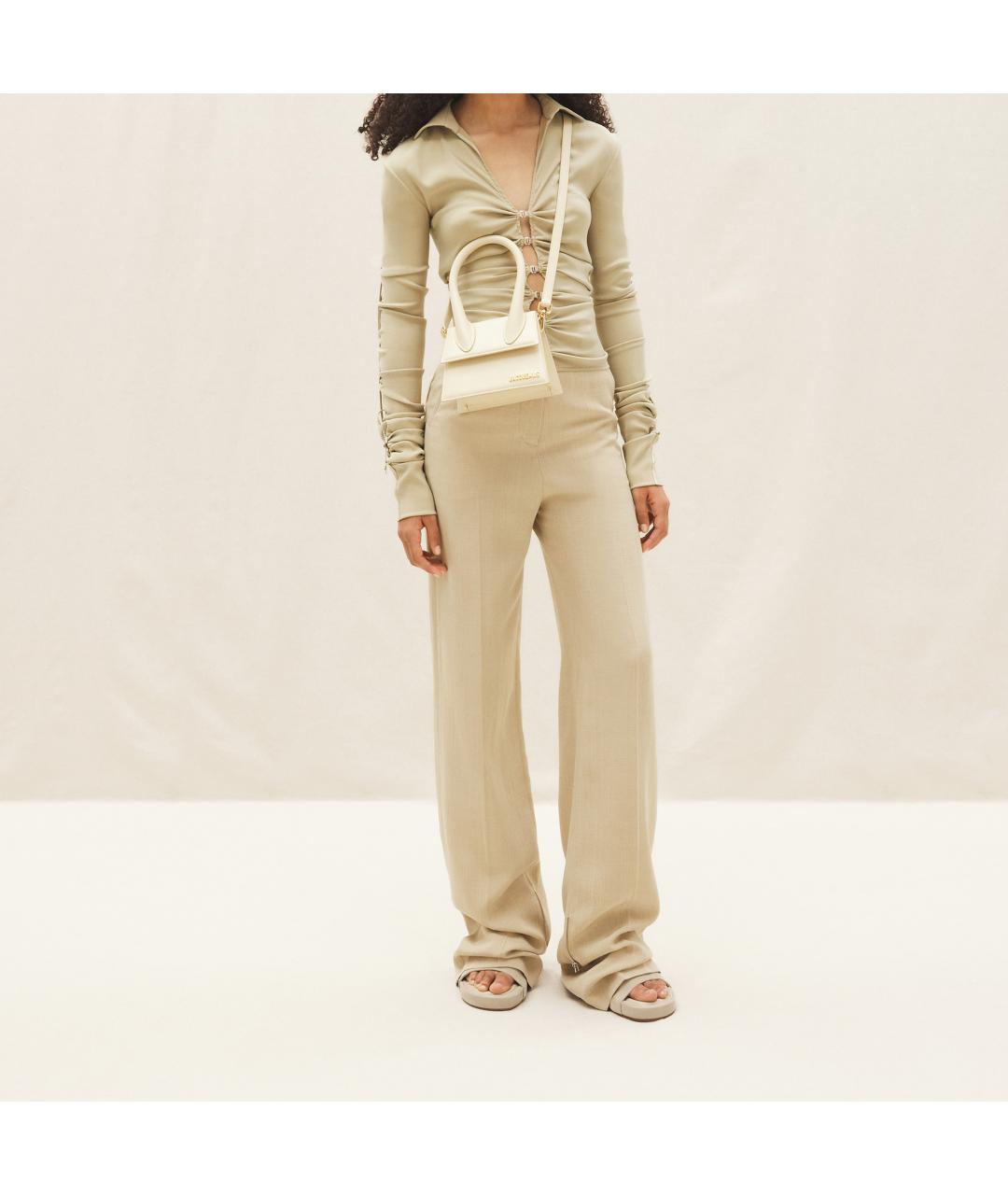JACQUEMUS Бежевая кожаная сумка через плечо, фото 5