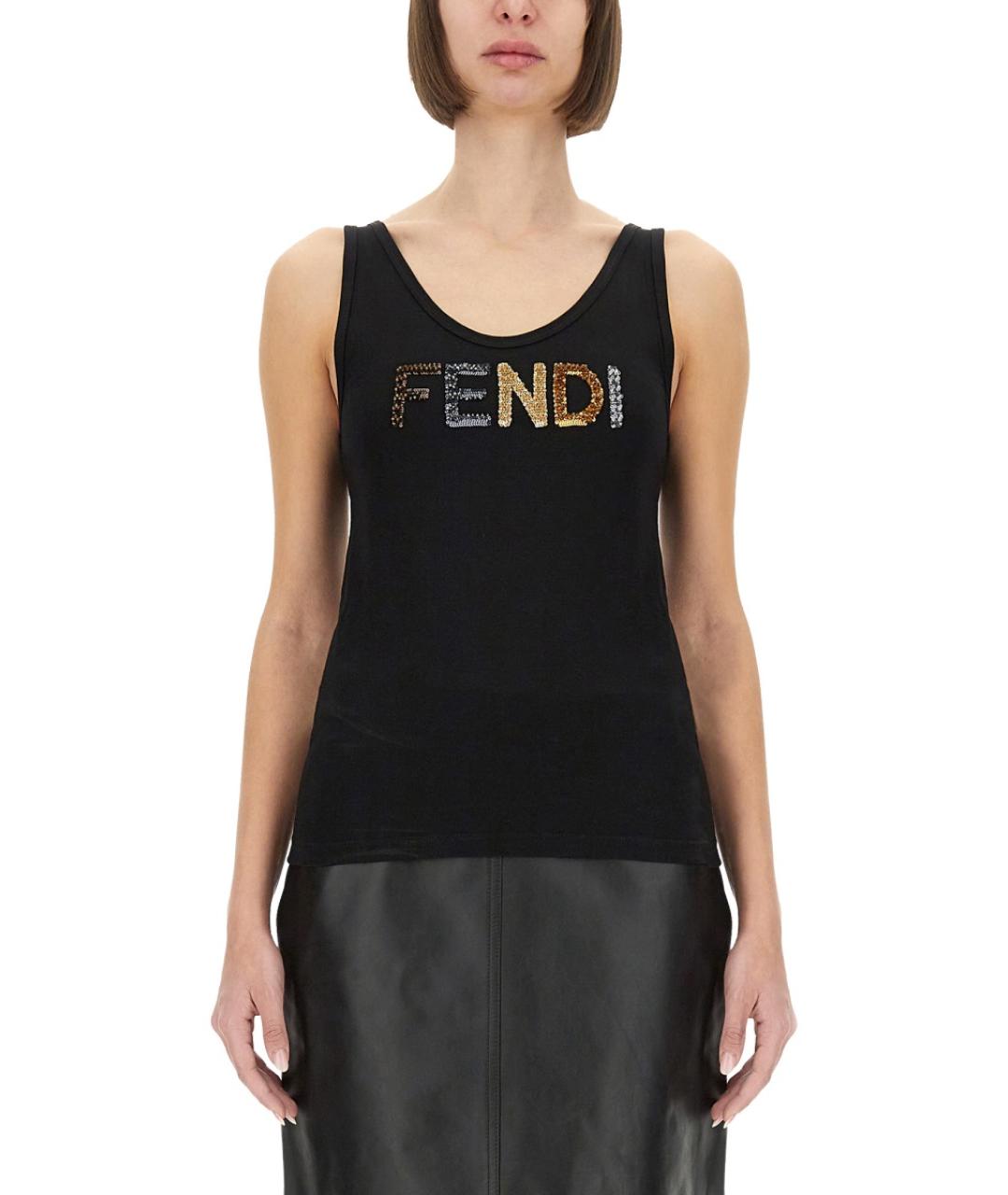 FENDI Черная хлопковая майка, фото 2