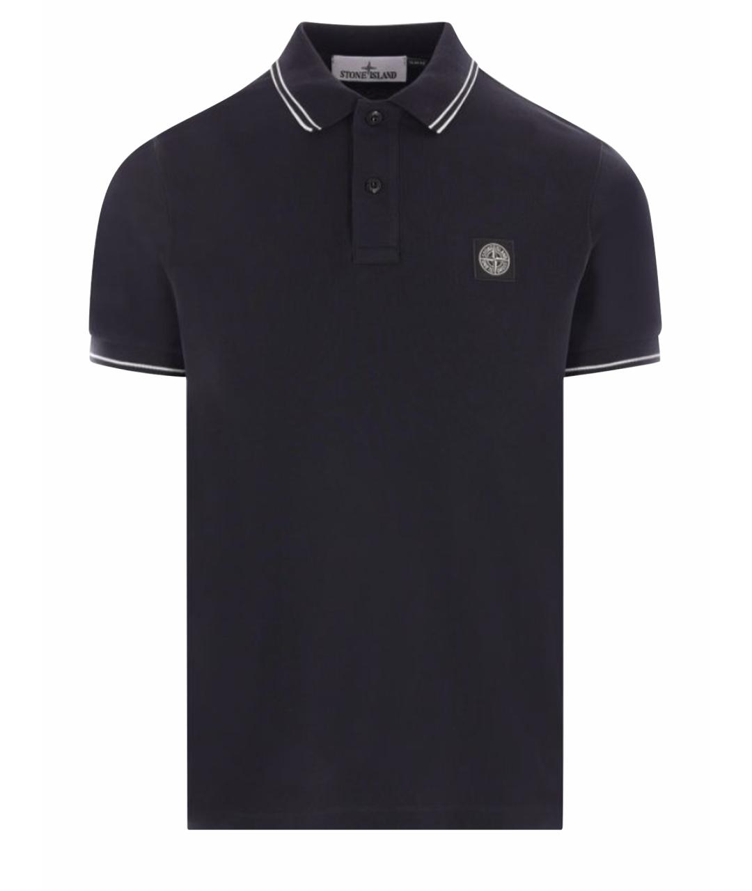 STONE ISLAND Темно-синее хлопковое поло с коротким рукавом, фото 1