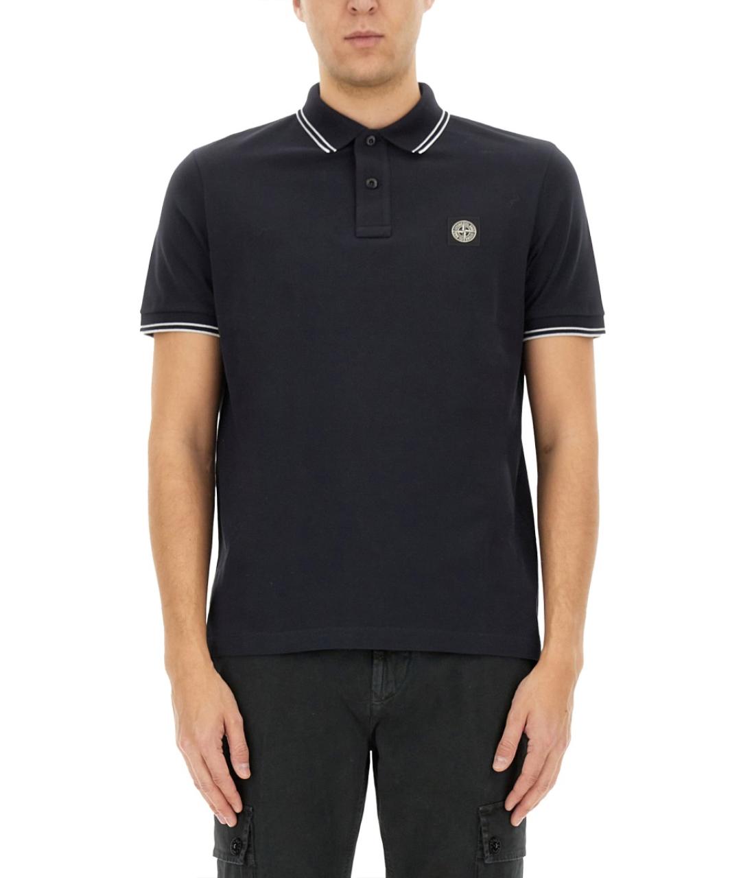 STONE ISLAND Темно-синее хлопковое поло с коротким рукавом, фото 2