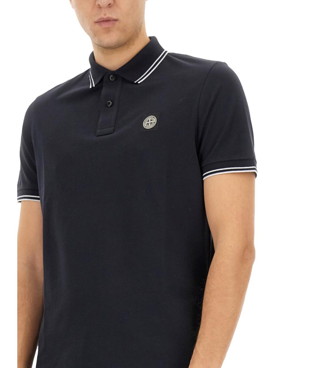 STONE ISLAND Темно-синее хлопковое поло с коротким рукавом, фото 5