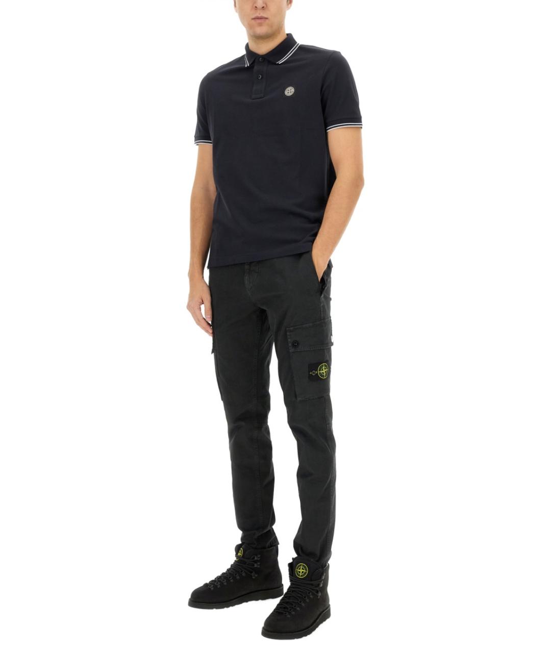 STONE ISLAND Темно-синее хлопковое поло с коротким рукавом, фото 3