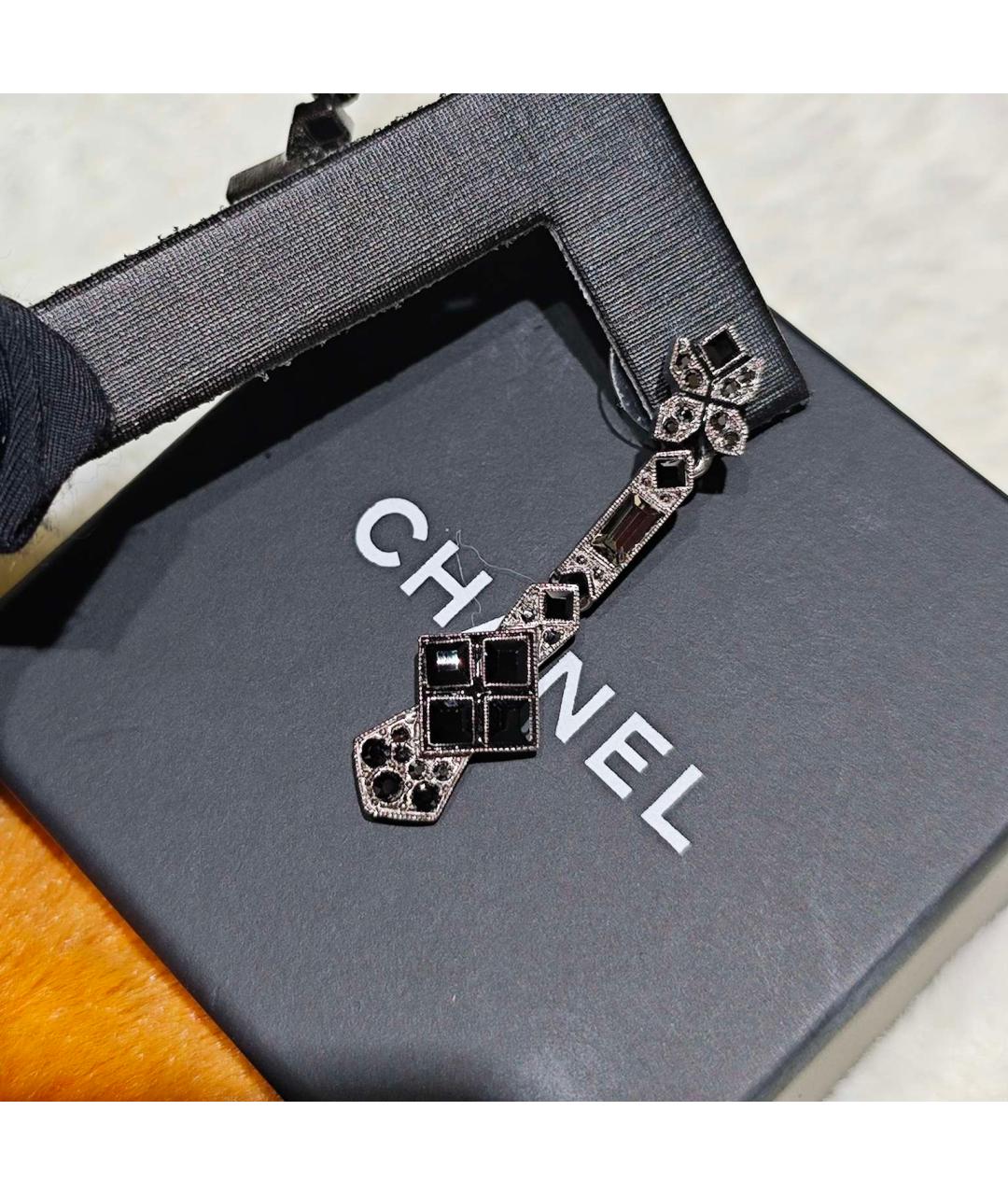 CHANEL Черные серьги, фото 5