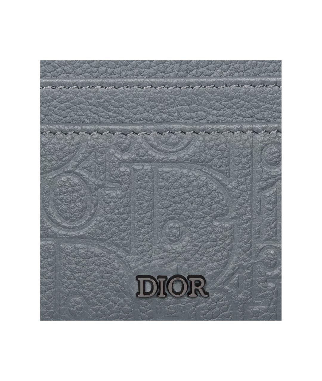 CHRISTIAN DIOR Серый кожаный кардхолдер, фото 3