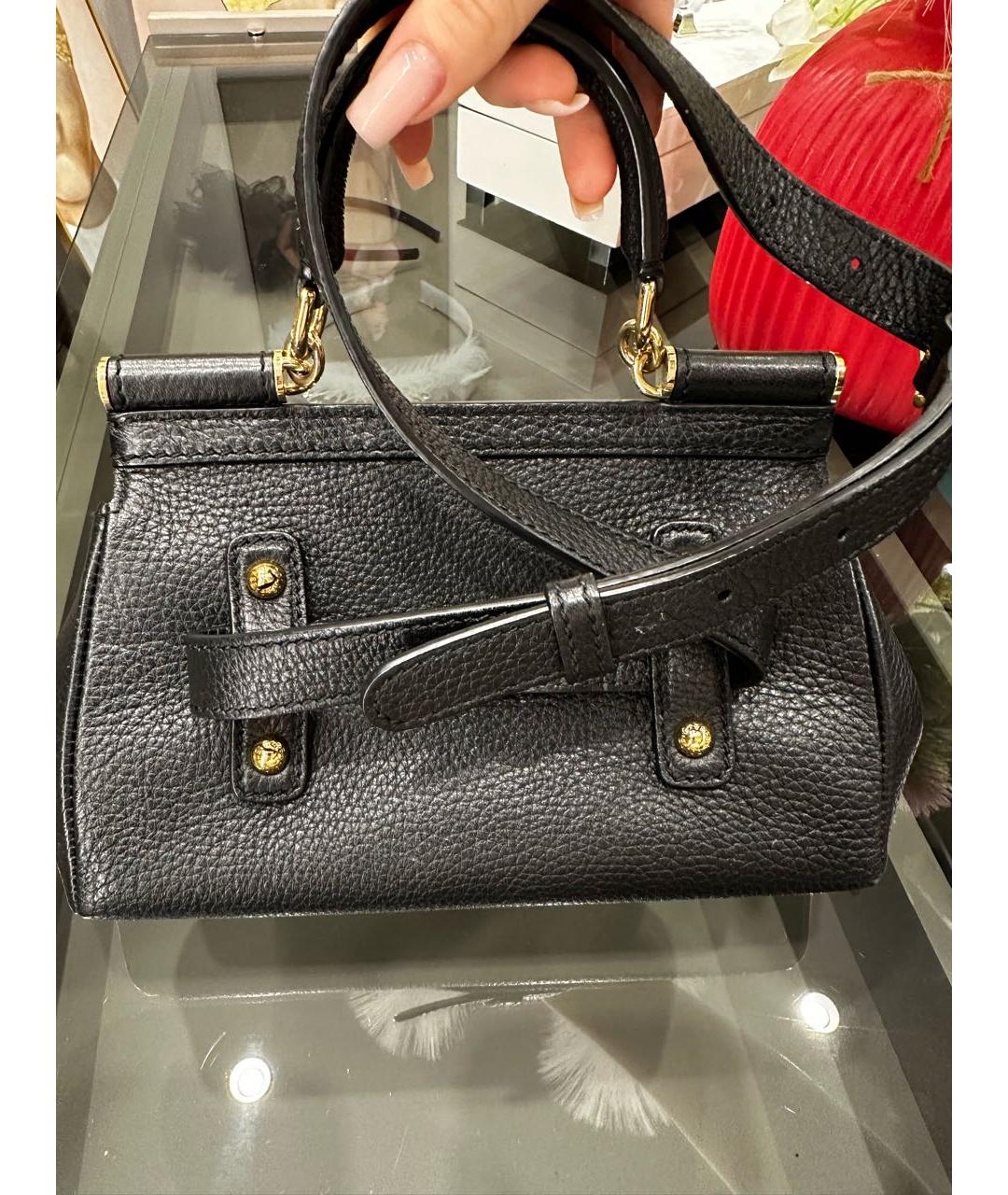 DOLCE&GABBANA Черная кожаная сумка с короткими ручками, фото 2