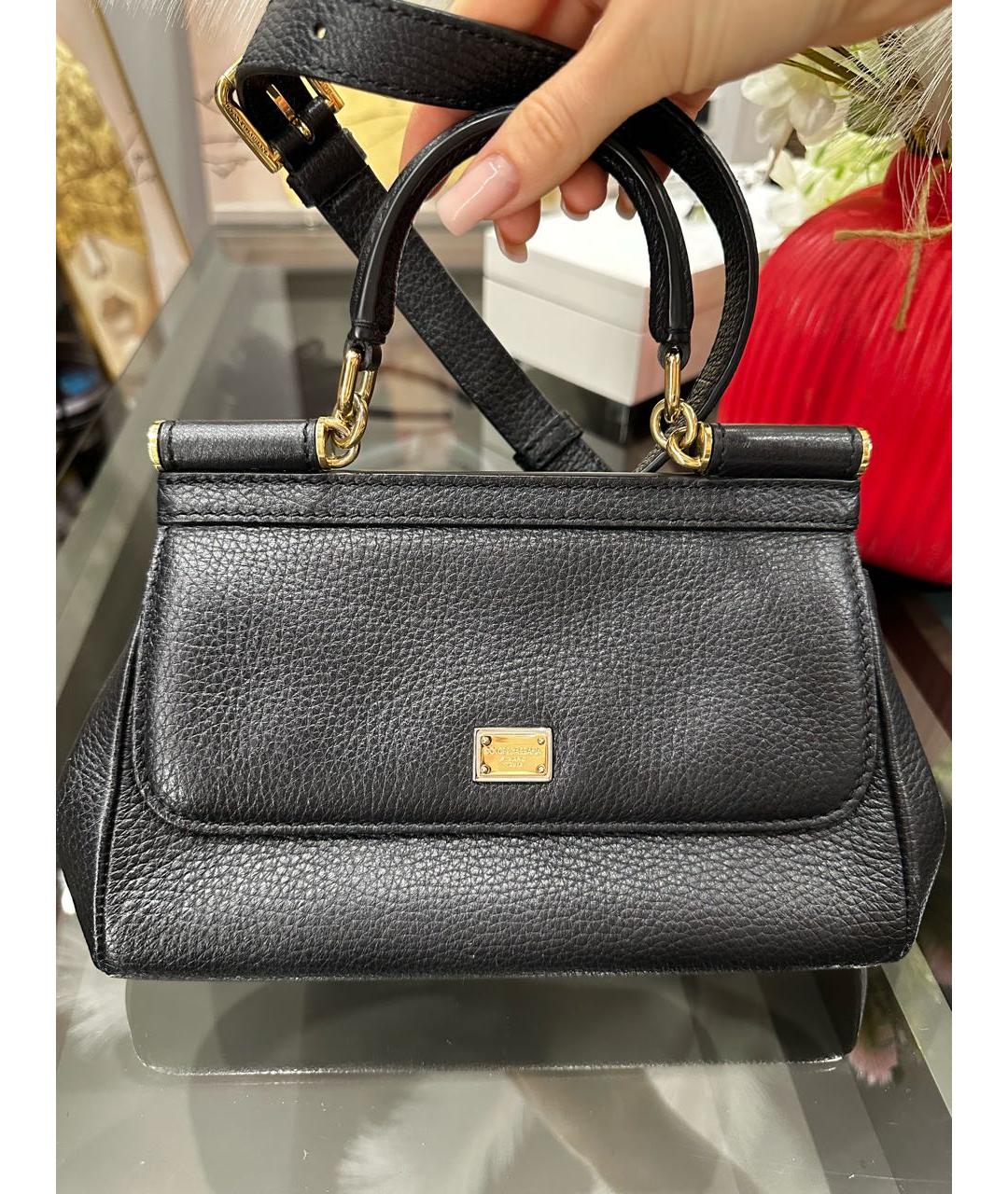 DOLCE&GABBANA Черная кожаная сумка с короткими ручками, фото 7