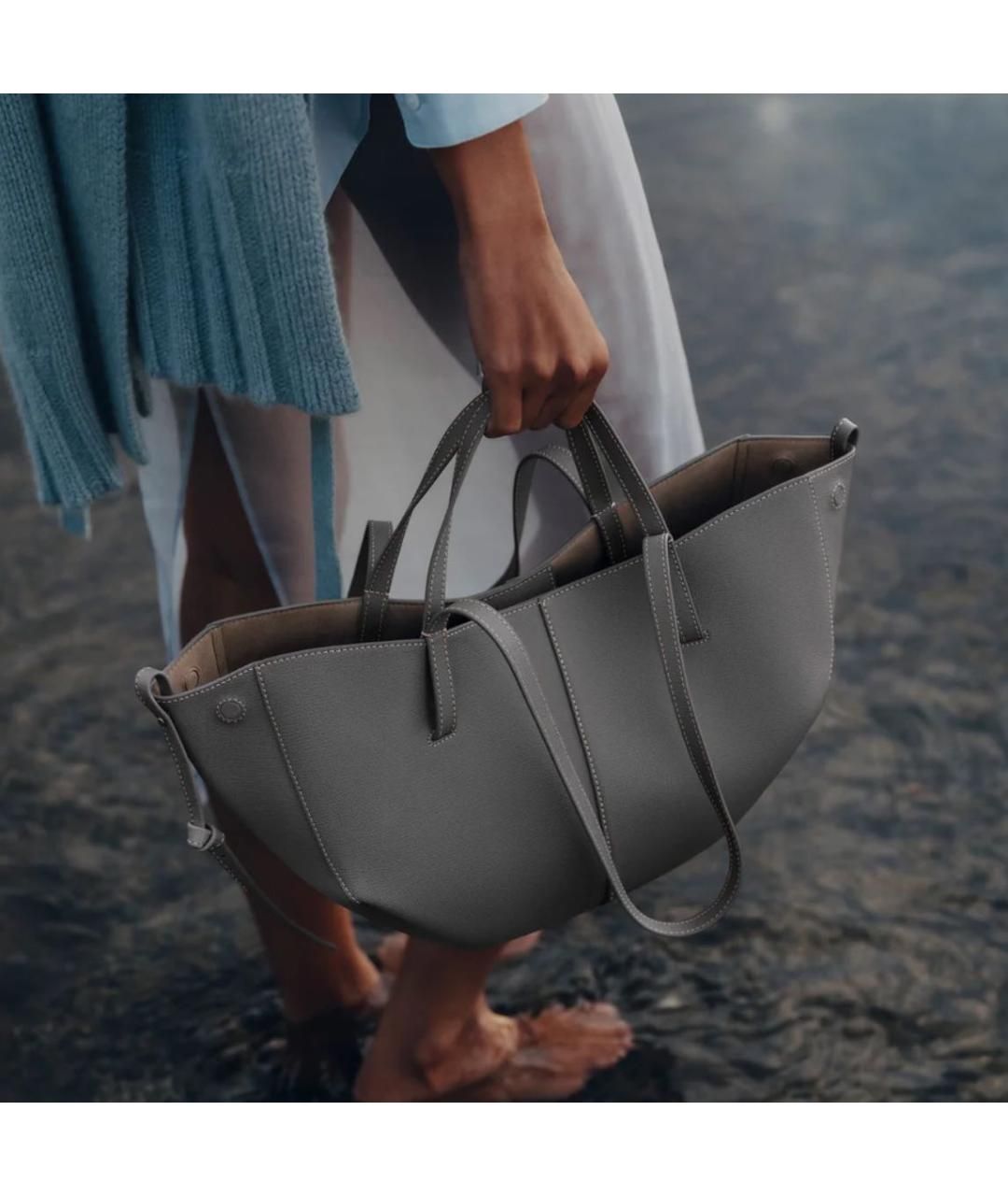 POLENE Серая кожаная сумка тоут, фото 4