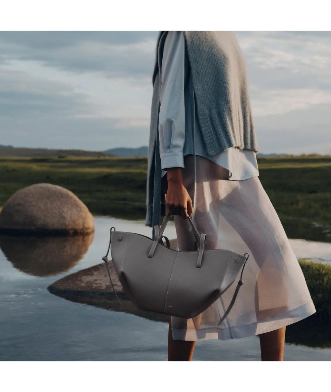 POLENE Серая кожаная сумка тоут, фото 2