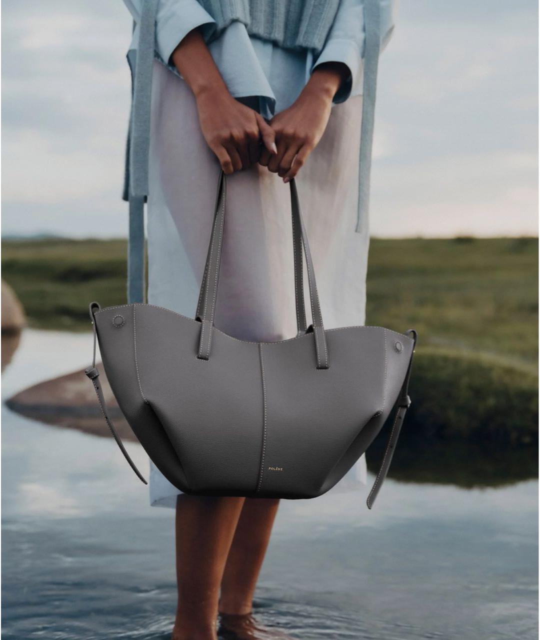 POLENE Серая кожаная сумка тоут, фото 3