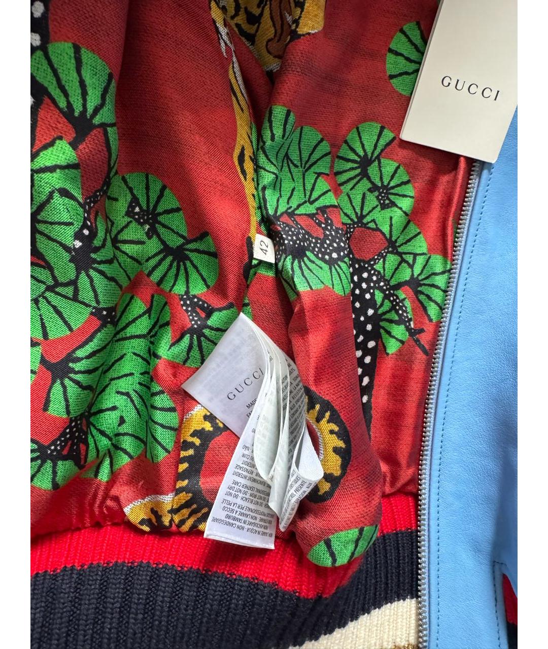 GUCCI Голубая кожаная куртка, фото 4