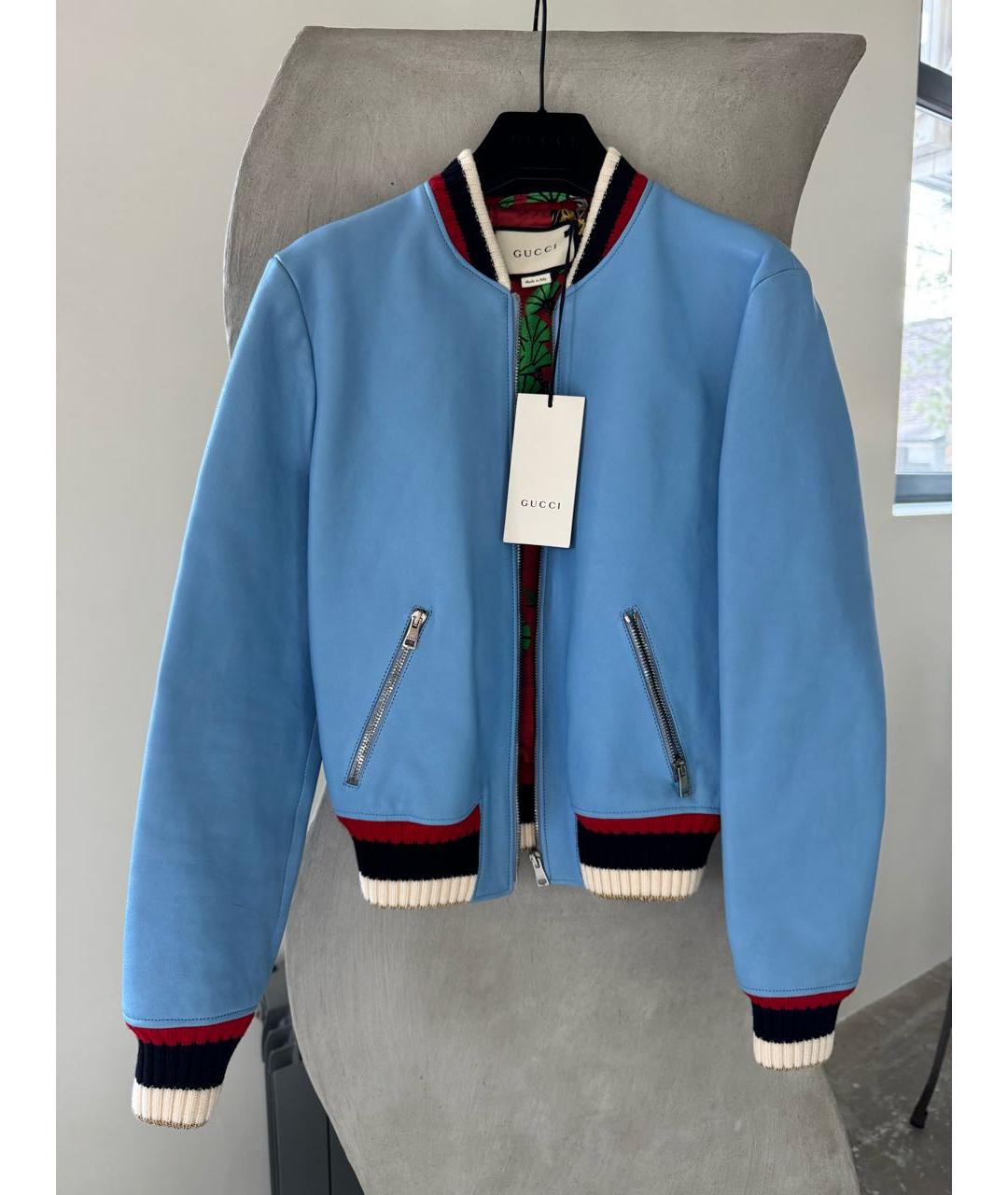 GUCCI Голубая кожаная куртка, фото 5