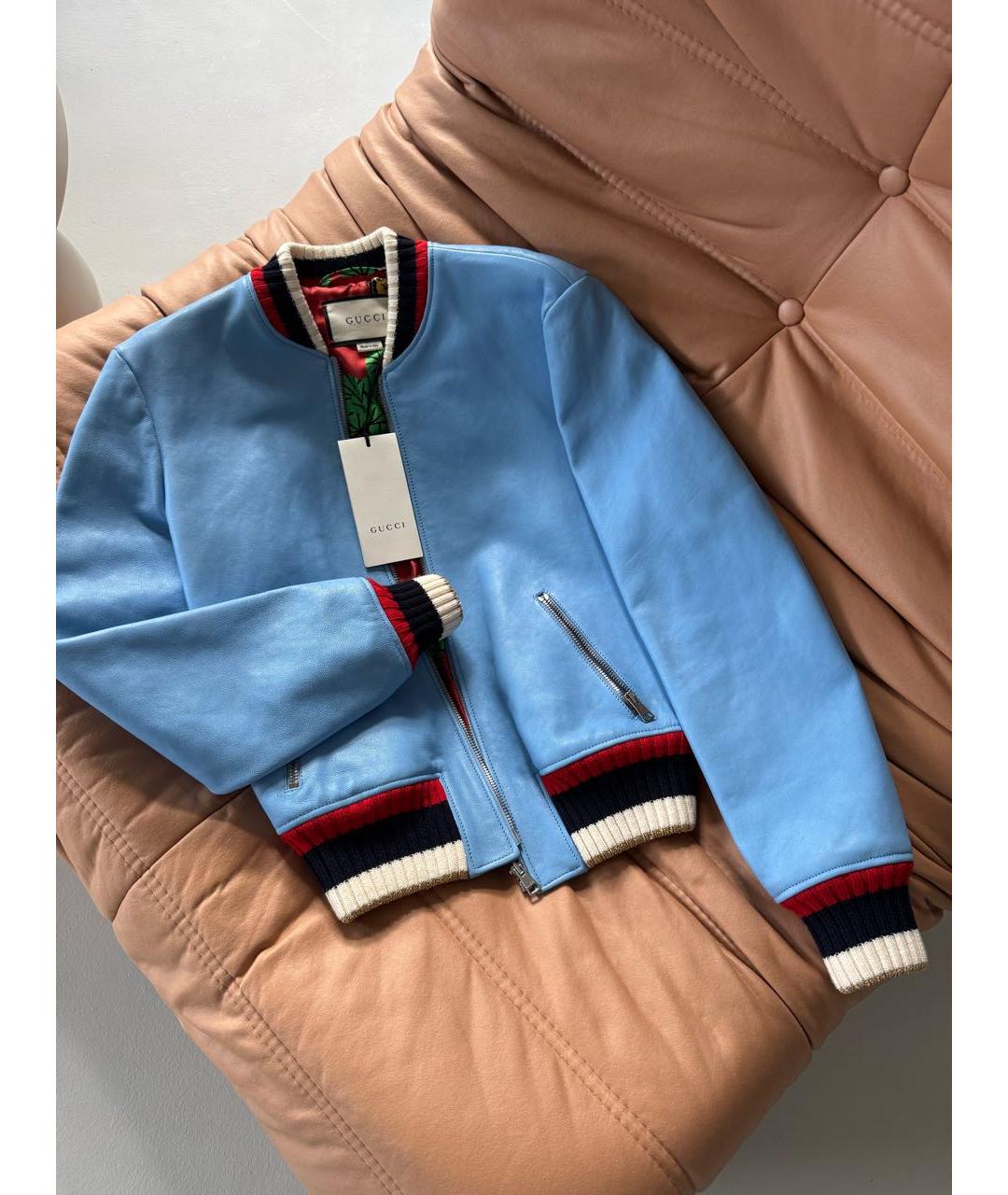 GUCCI Голубая кожаная куртка, фото 2