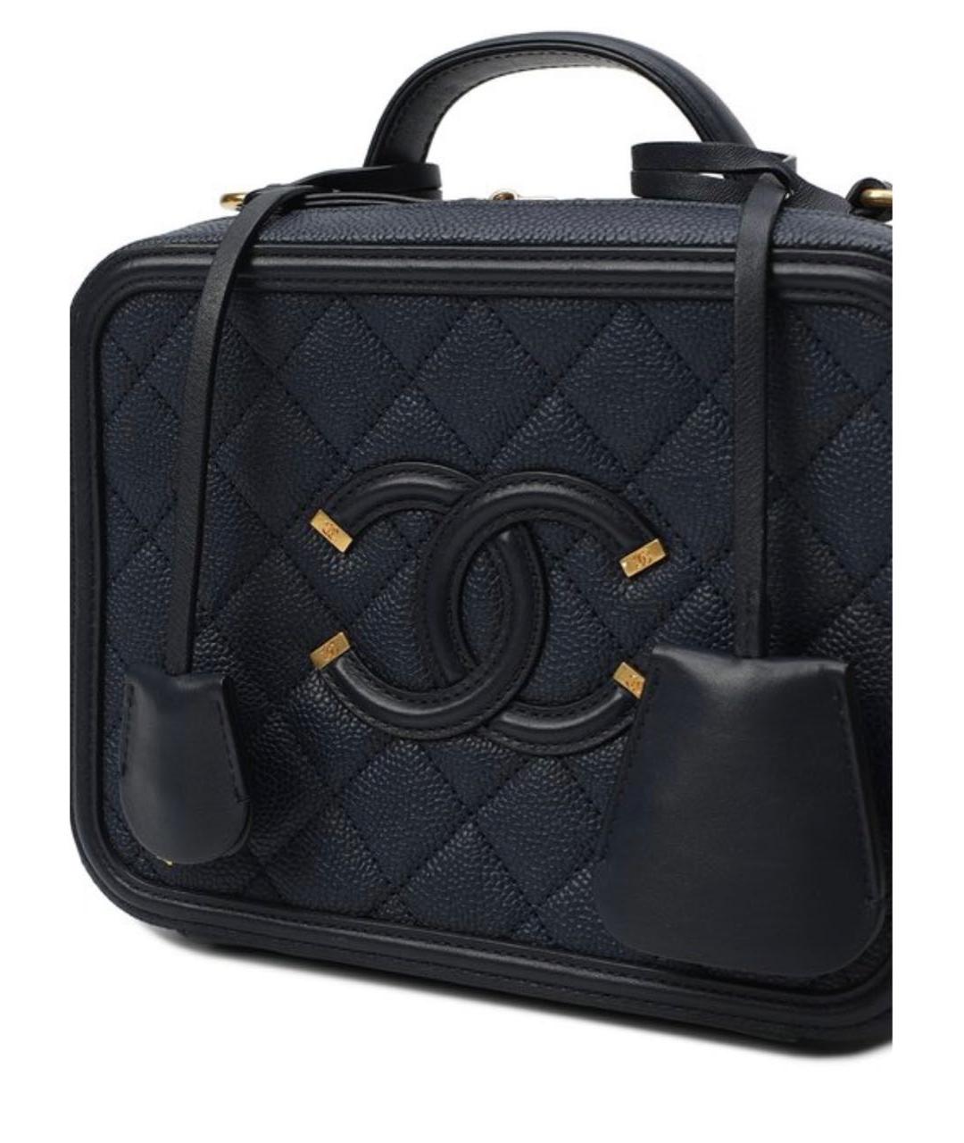 CHANEL Темно-синяя кожаная сумка с короткими ручками, фото 6