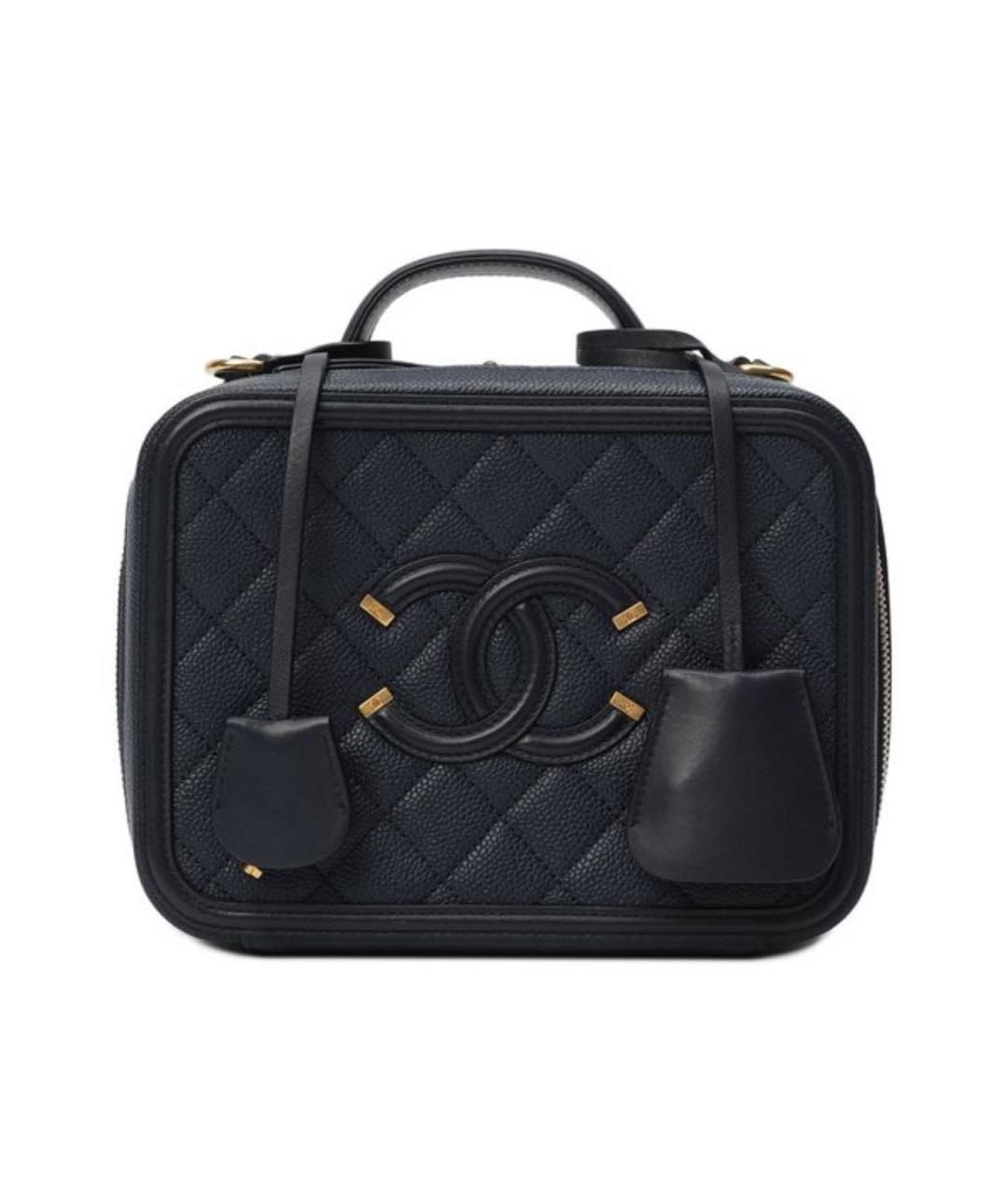 CHANEL Темно-синяя кожаная сумка с короткими ручками, фото 1