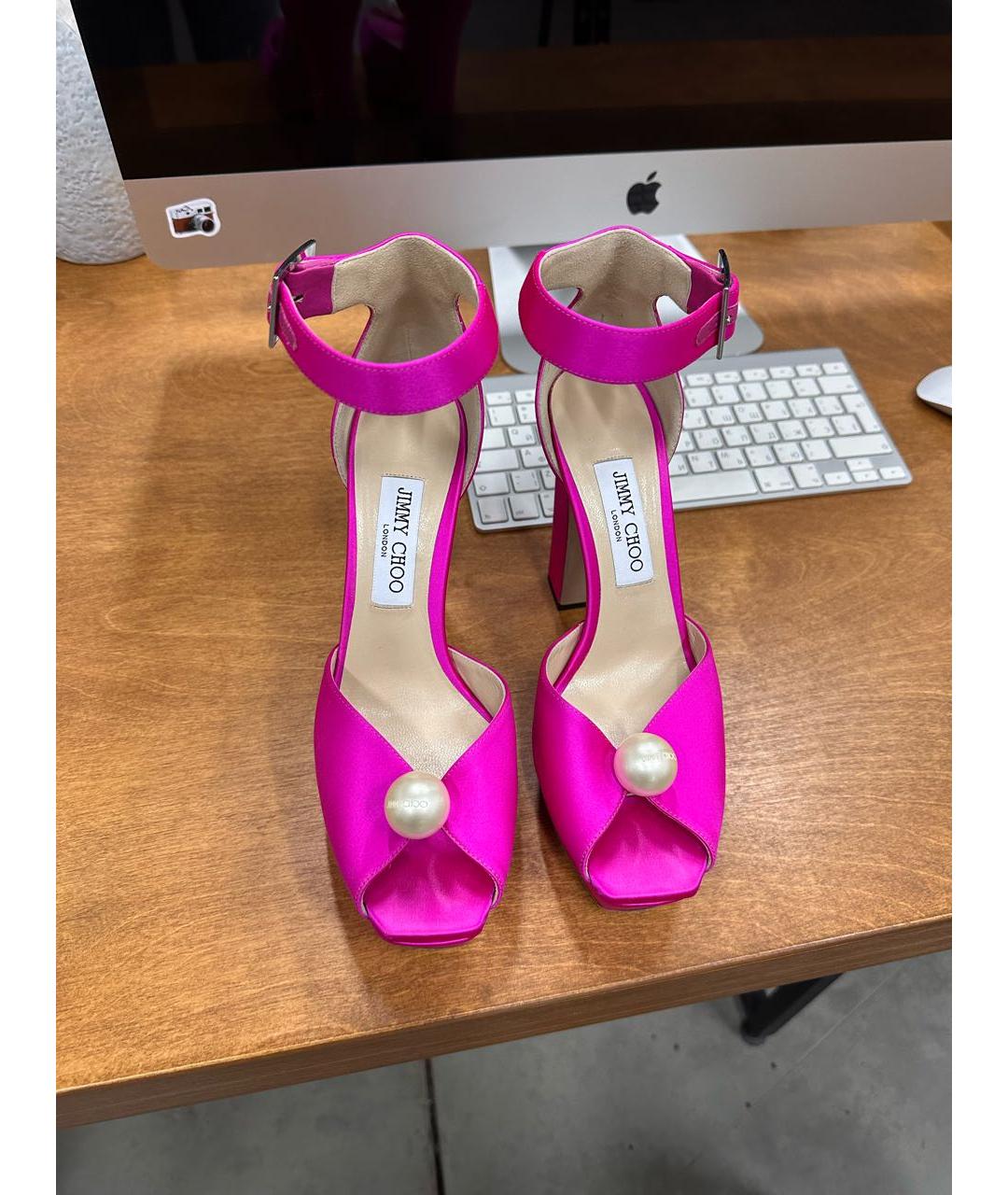 JIMMY CHOO Фуксия текстильные босоножки, фото 2