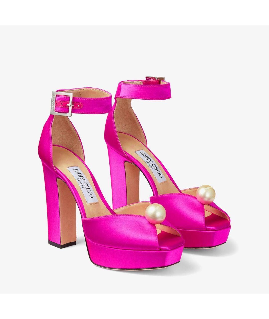 JIMMY CHOO Фуксия текстильные босоножки, фото 9