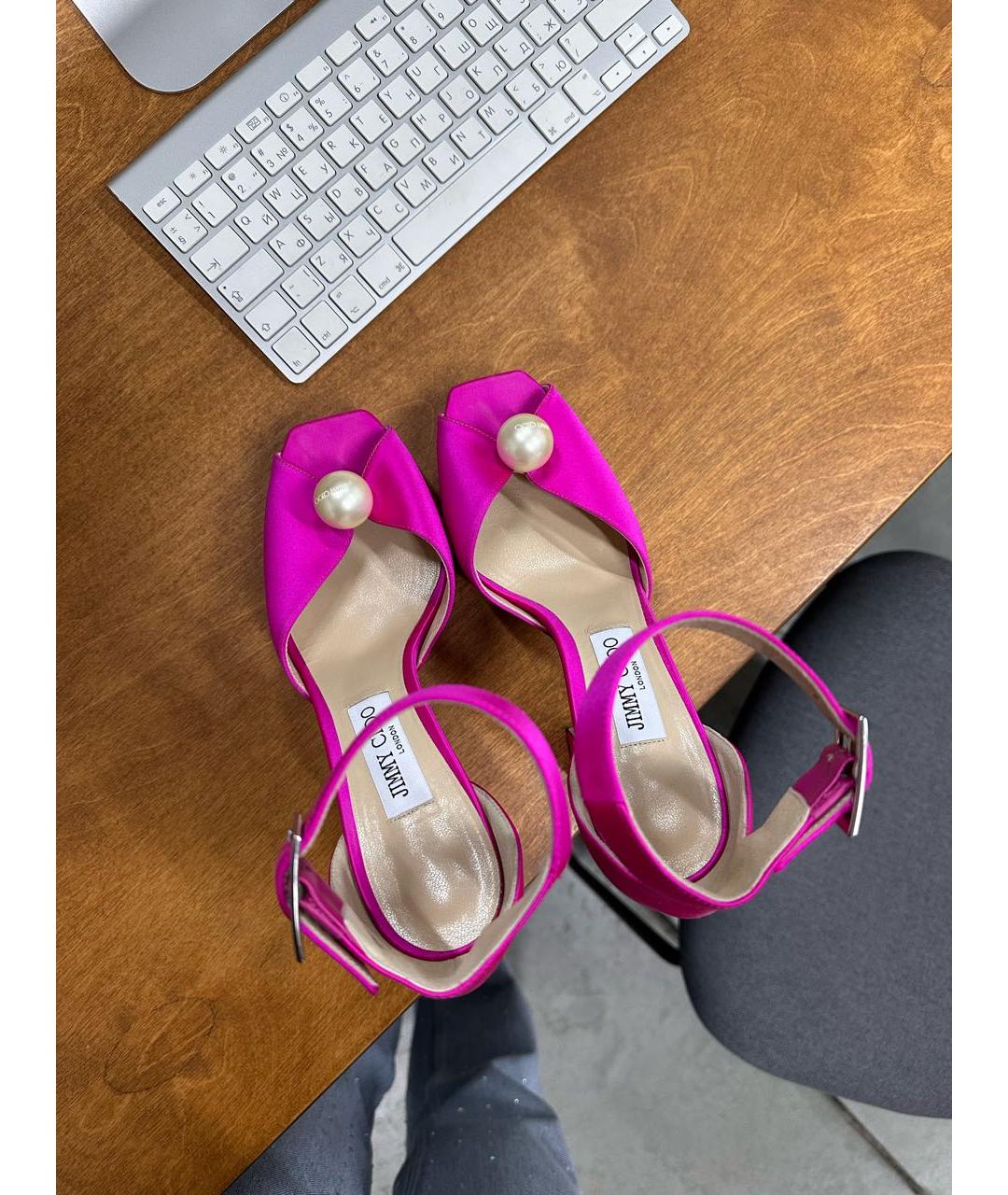 JIMMY CHOO Фуксия текстильные босоножки, фото 3