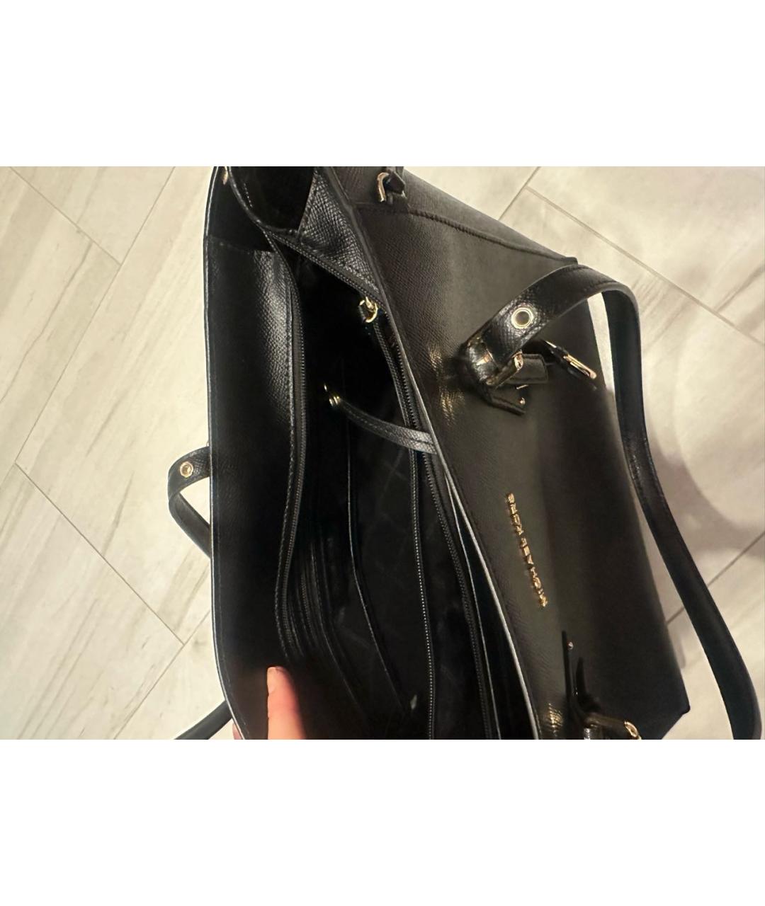 MICHAEL KORS Черная кожаная сумка тоут, фото 4