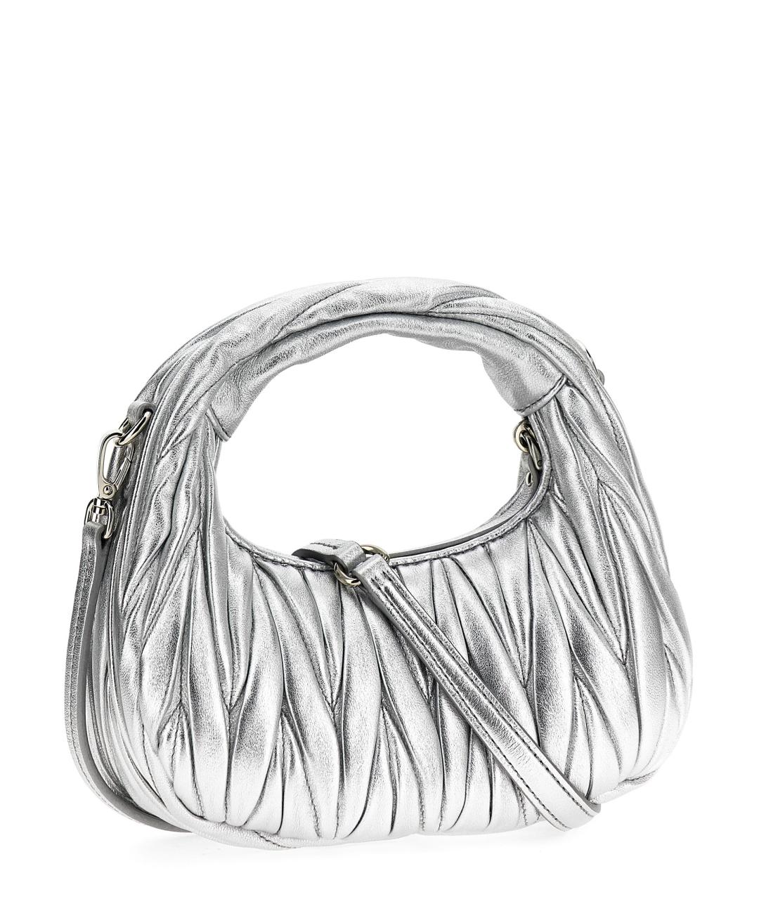 MIU MIU Серебряная кожаная сумка с короткими ручками, фото 2