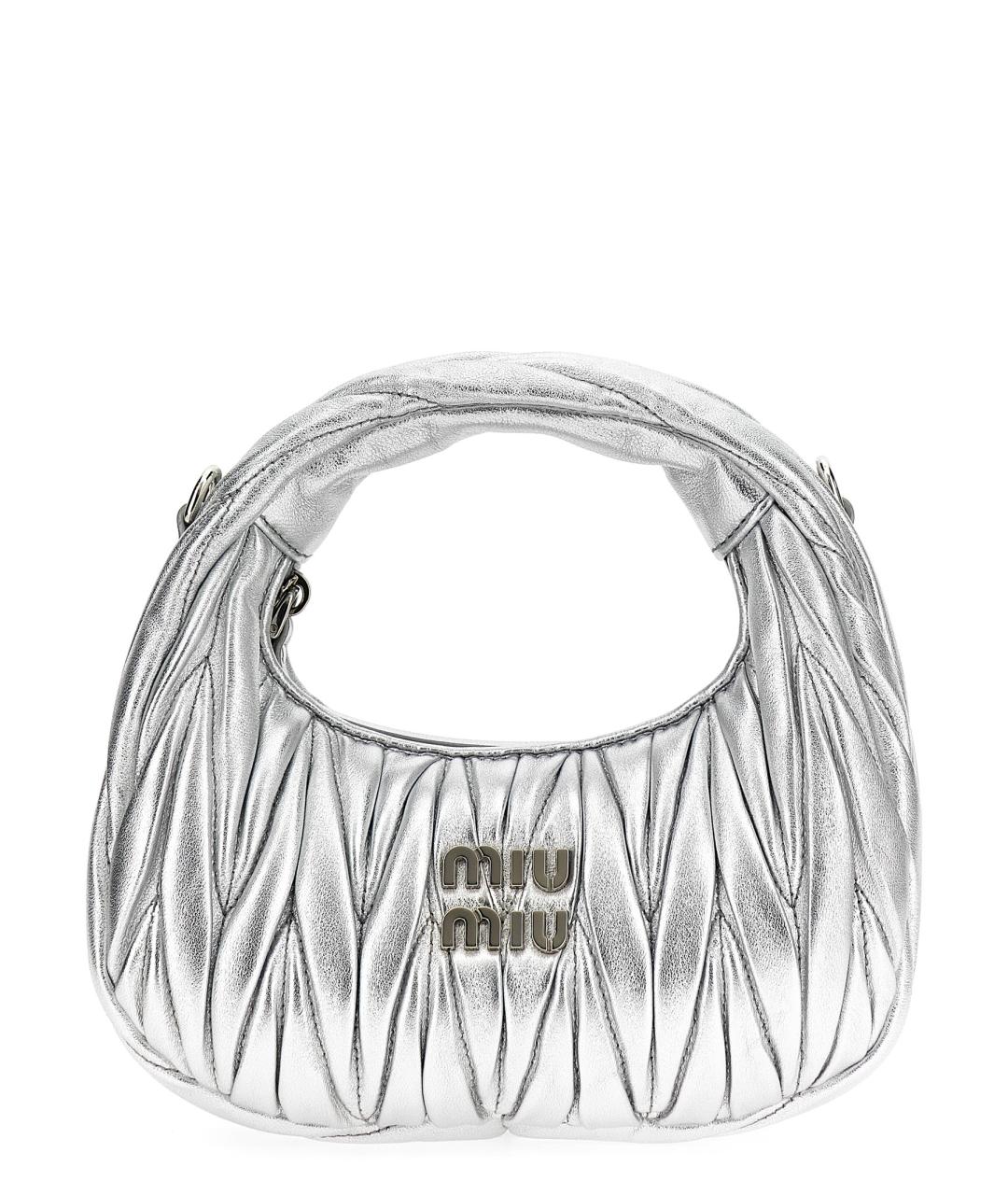 MIU MIU Серебряная кожаная сумка с короткими ручками, фото 1